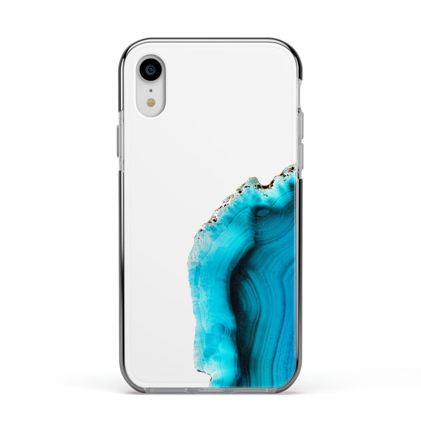 Agate Blue Turquoise Apple iPhone XR Impact Case Black Edge on Silver Phone