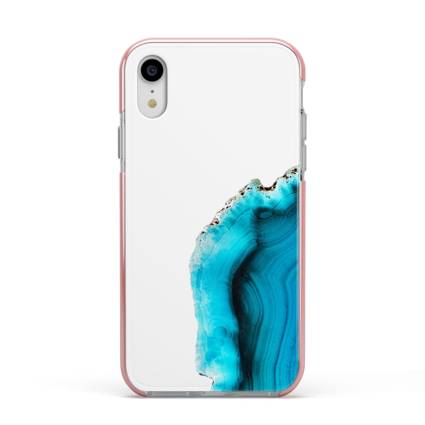 Agate Blue Turquoise Apple iPhone XR Impact Case Pink Edge on Silver Phone