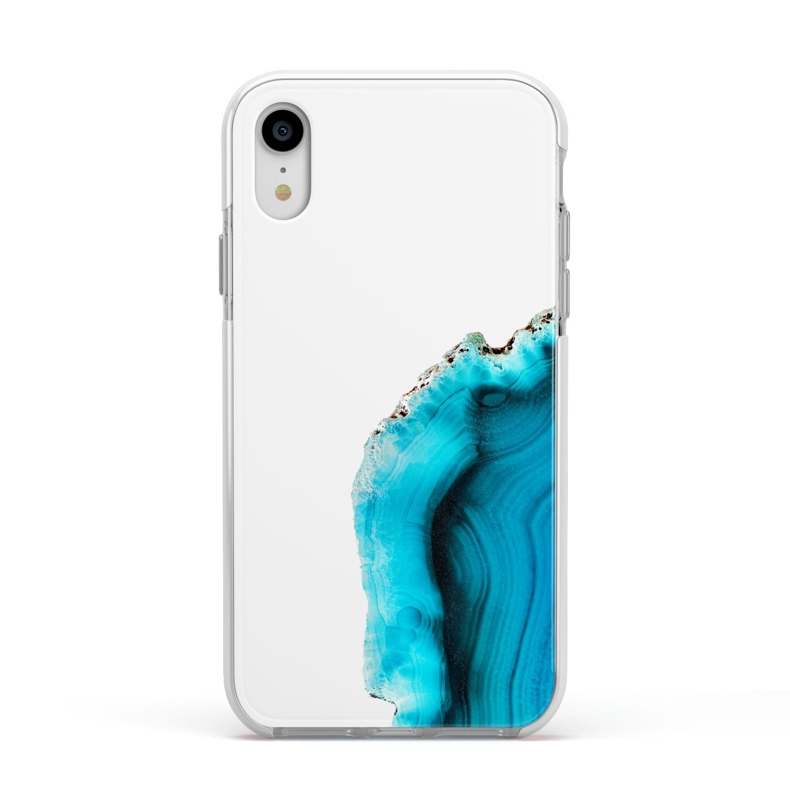 Agate Blue Turquoise Apple iPhone XR Impact Case White Edge on Silver Phone