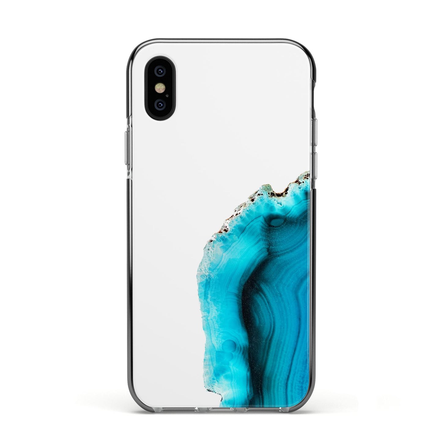 Agate Blue Turquoise Apple iPhone Xs Impact Case Black Edge on Black Phone