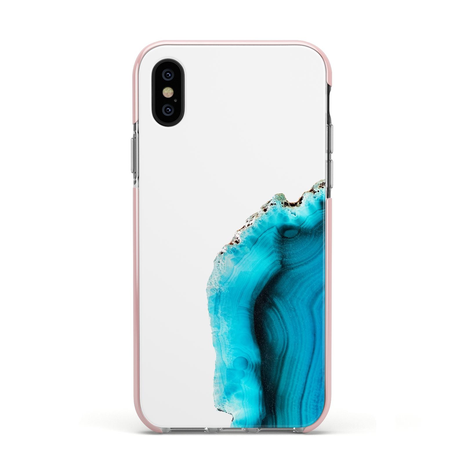 Agate Blue Turquoise Apple iPhone Xs Impact Case Pink Edge on Black Phone