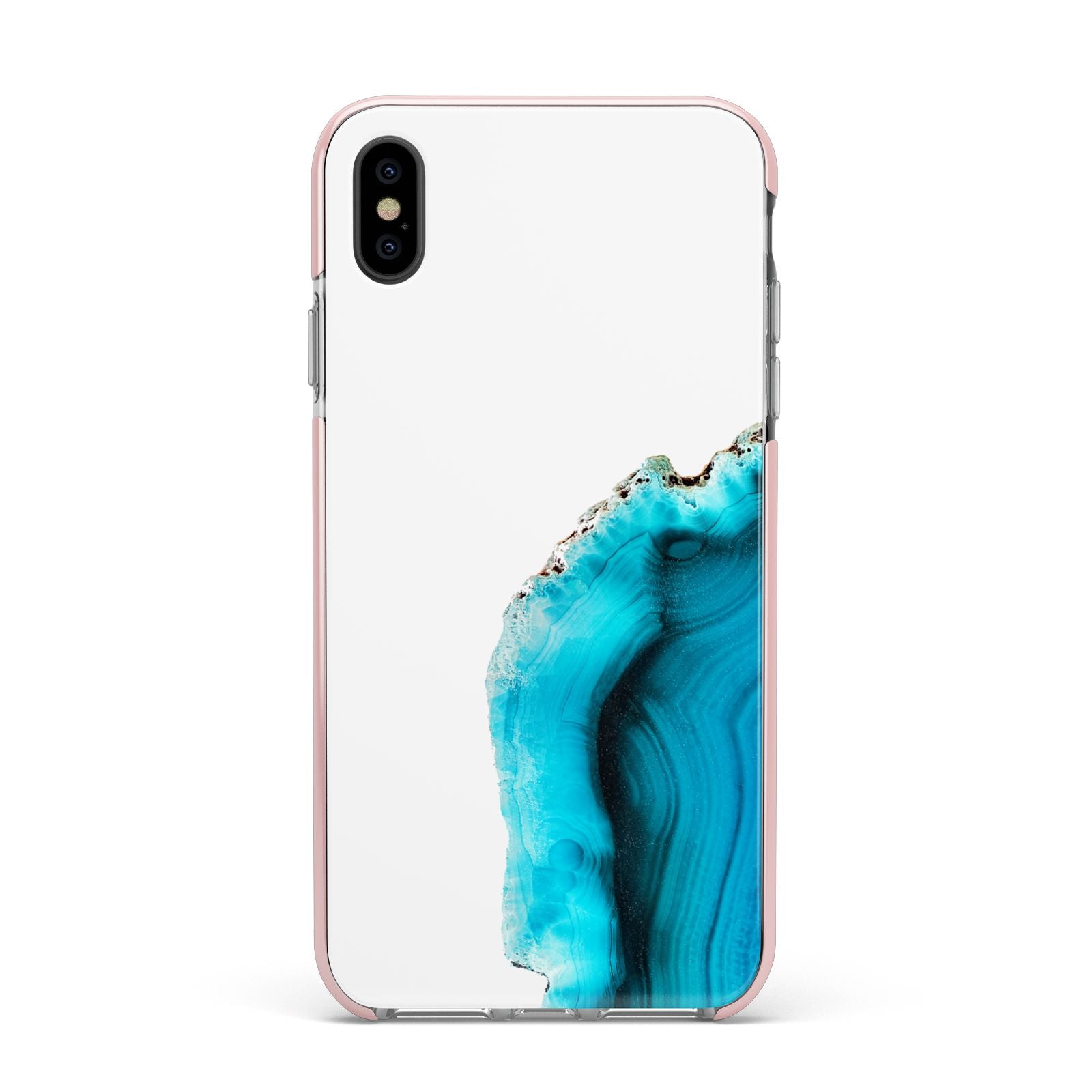 Agate Blue Turquoise Apple iPhone Xs Max Impact Case Pink Edge on Black Phone