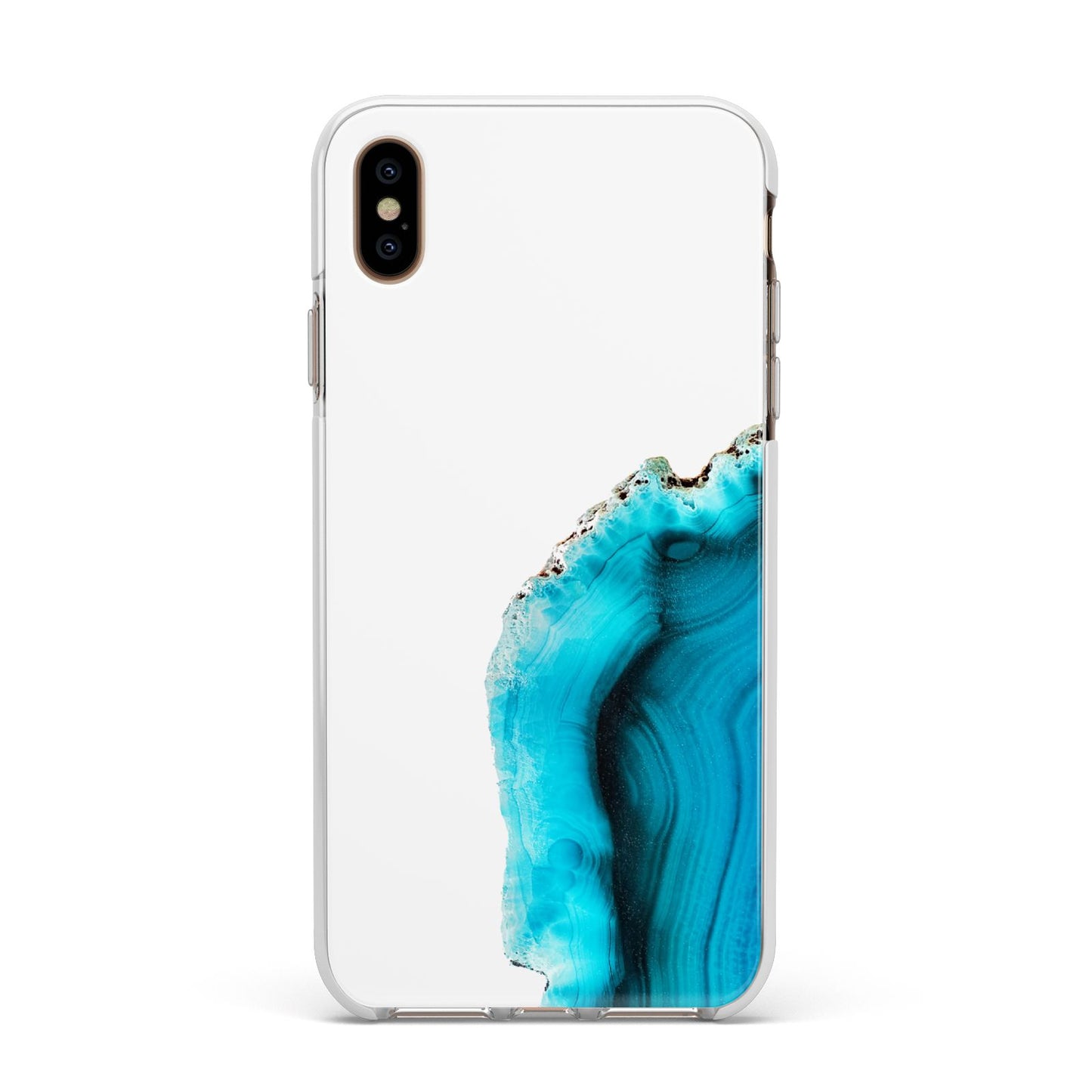 Agate Blue Turquoise Apple iPhone Xs Max Impact Case White Edge on Gold Phone