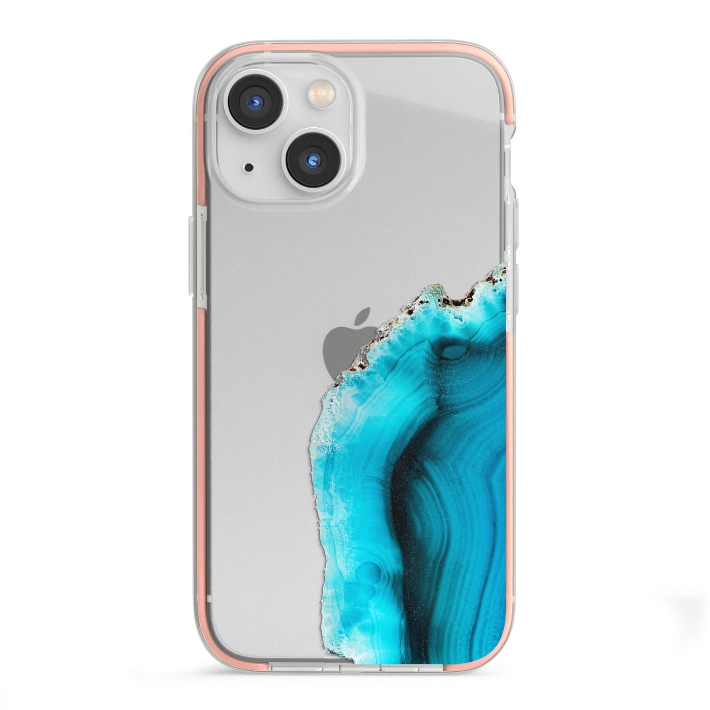 Agate Blue Turquoise iPhone 13 Mini TPU Impact Case with Pink Edges