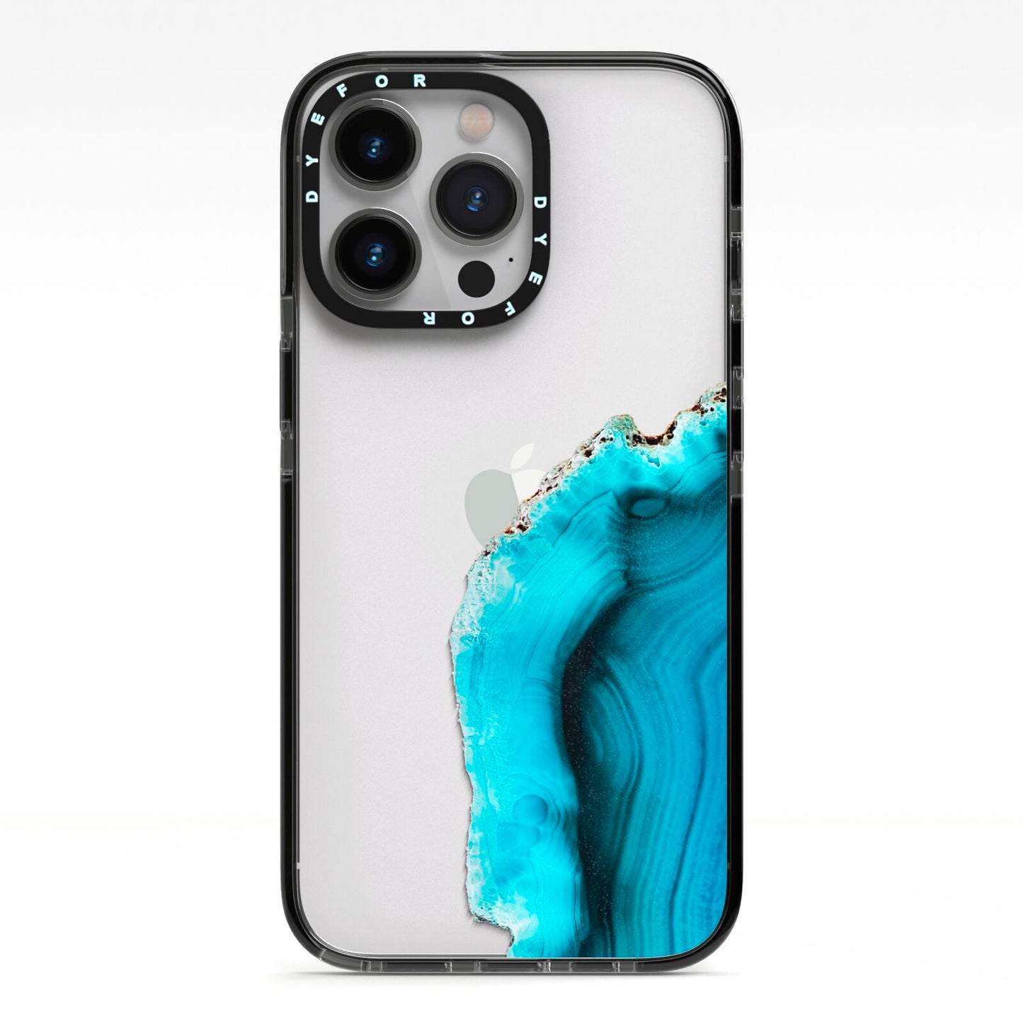 Agate Blue Turquoise iPhone 13 Pro Black Impact Case on Silver phone