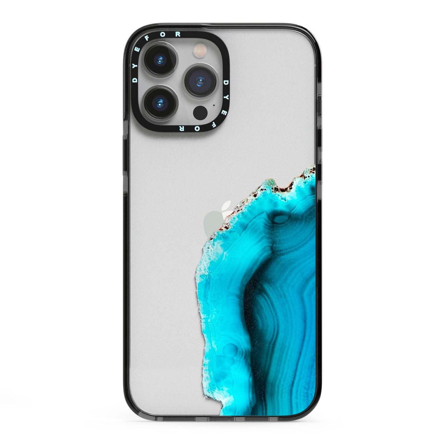 Agate Blue Turquoise iPhone 13 Pro Max Black Impact Case on Silver phone