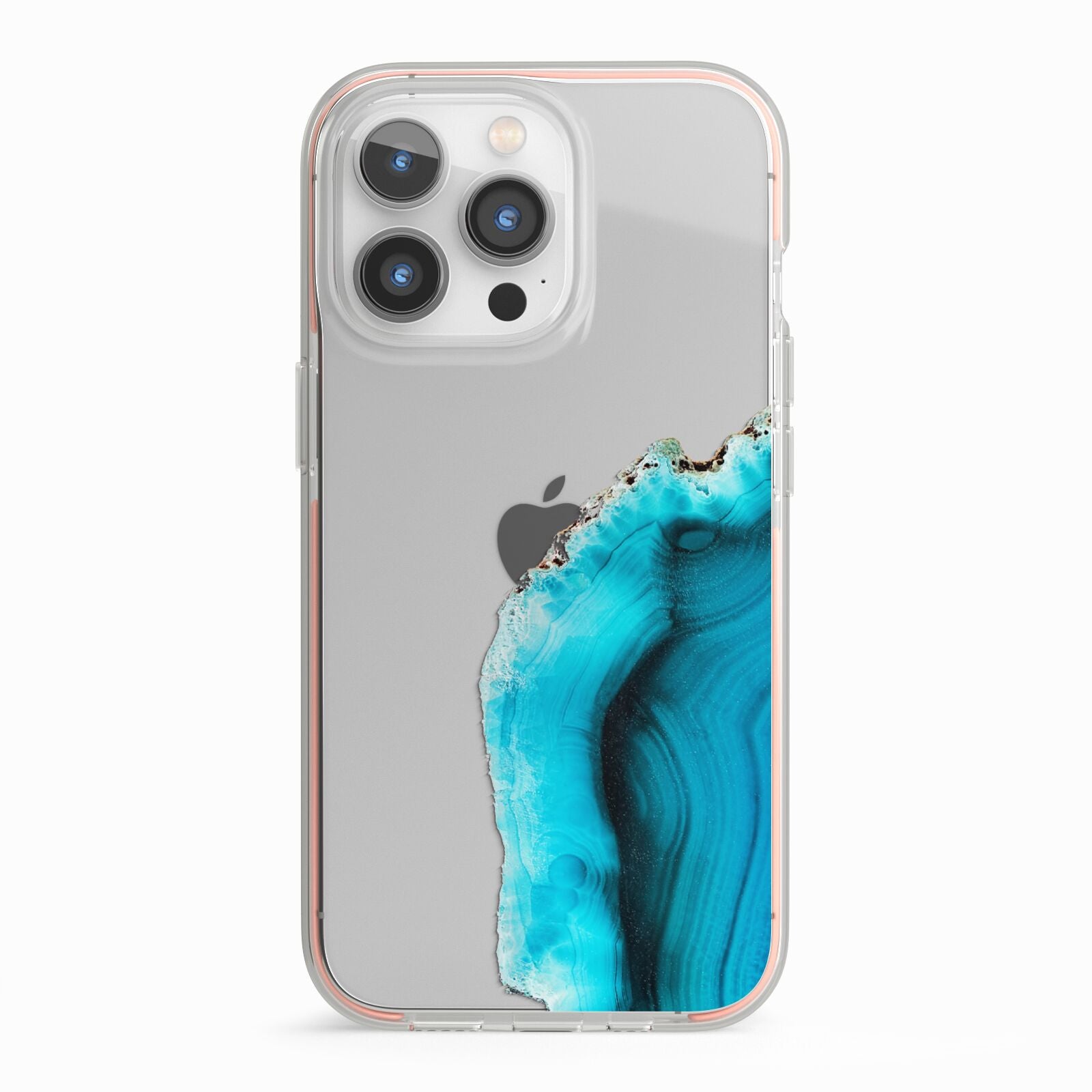 Agate Blue Turquoise iPhone 13 Pro TPU Impact Case with Pink Edges