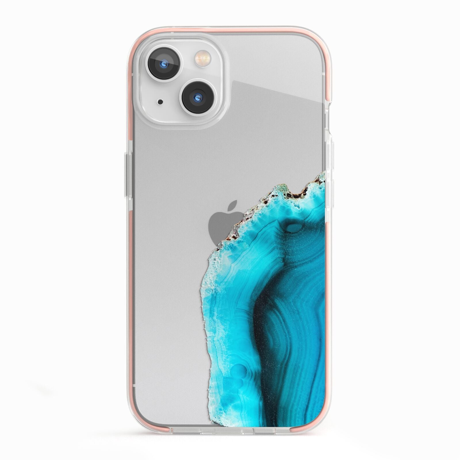 Agate Blue Turquoise iPhone 13 TPU Impact Case with Pink Edges