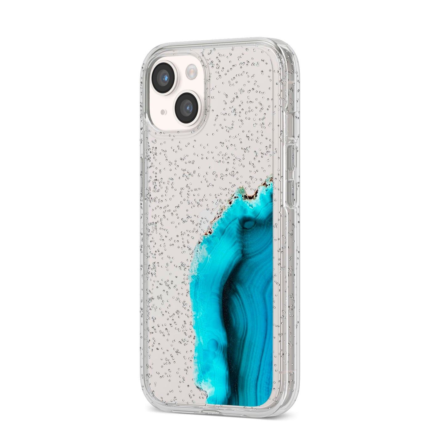 Agate Blue Turquoise iPhone 14 Glitter Tough Case Starlight Angled Image