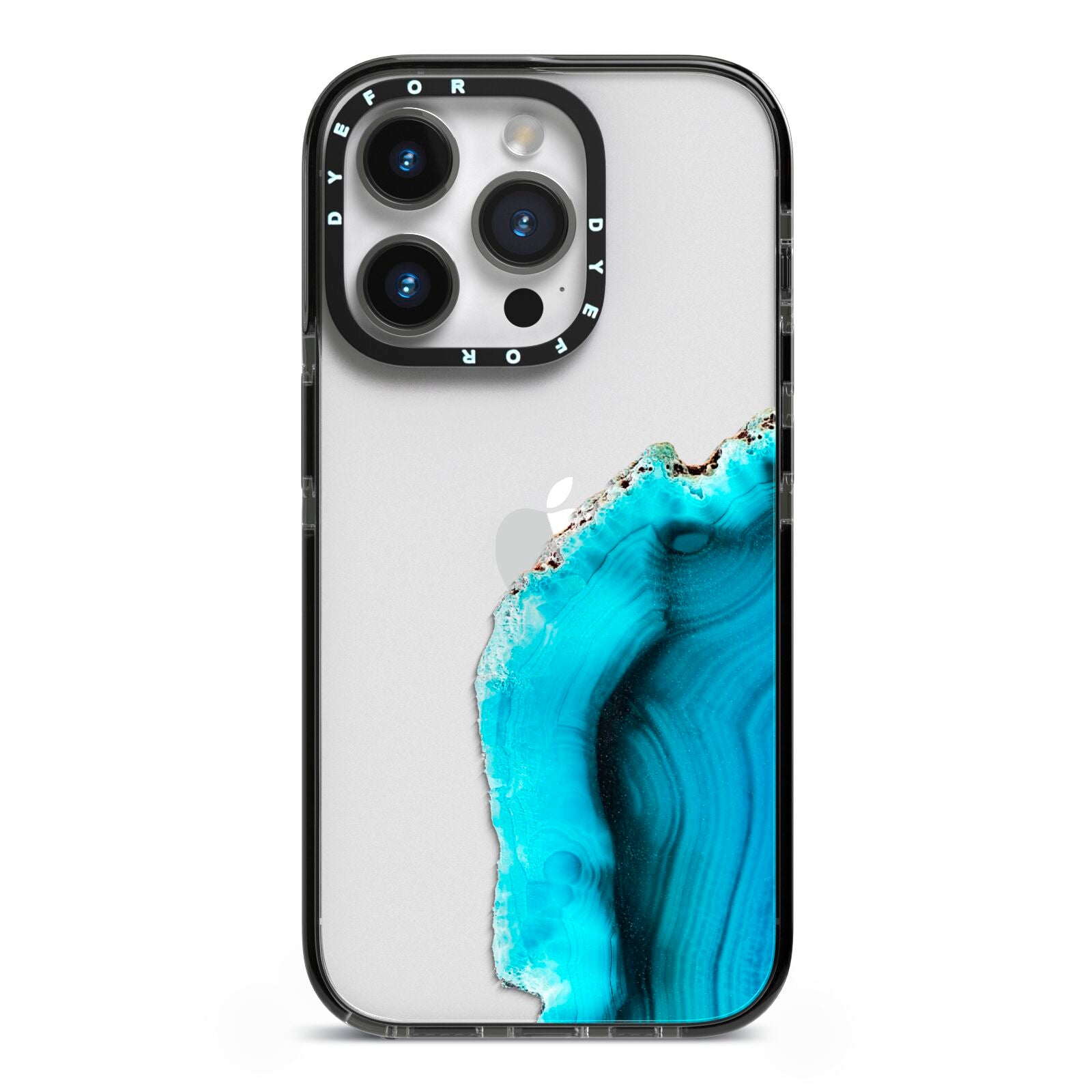 Agate Blue Turquoise iPhone 14 Pro Black Impact Case on Silver phone