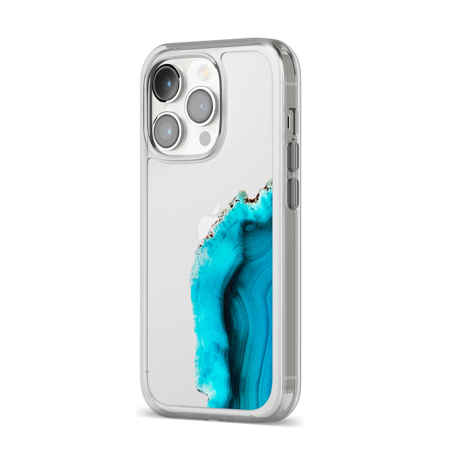 Agate Blue Turquoise iPhone 14 Pro Clear Tough Case Silver Angled Image