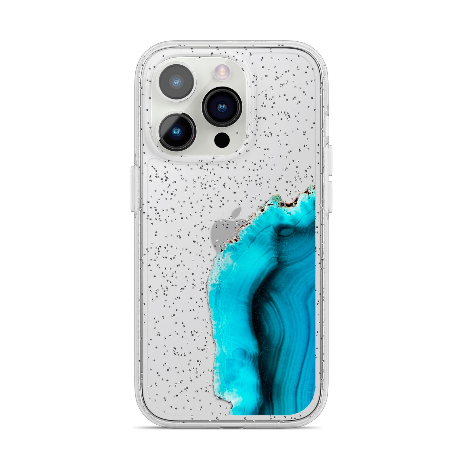 Agate Blue Turquoise iPhone 14 Pro Glitter Tough Case Silver