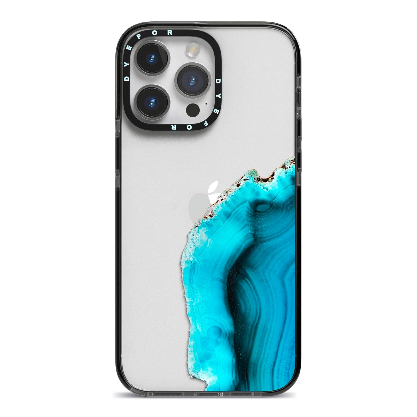 Agate Blue Turquoise iPhone 14 Pro Max Black Impact Case on Silver phone