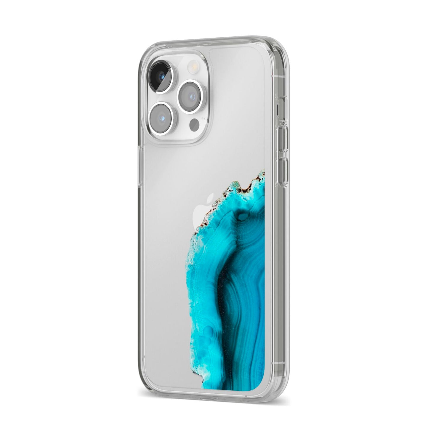 Agate Blue Turquoise iPhone 14 Pro Max Clear Tough Case Silver Angled Image