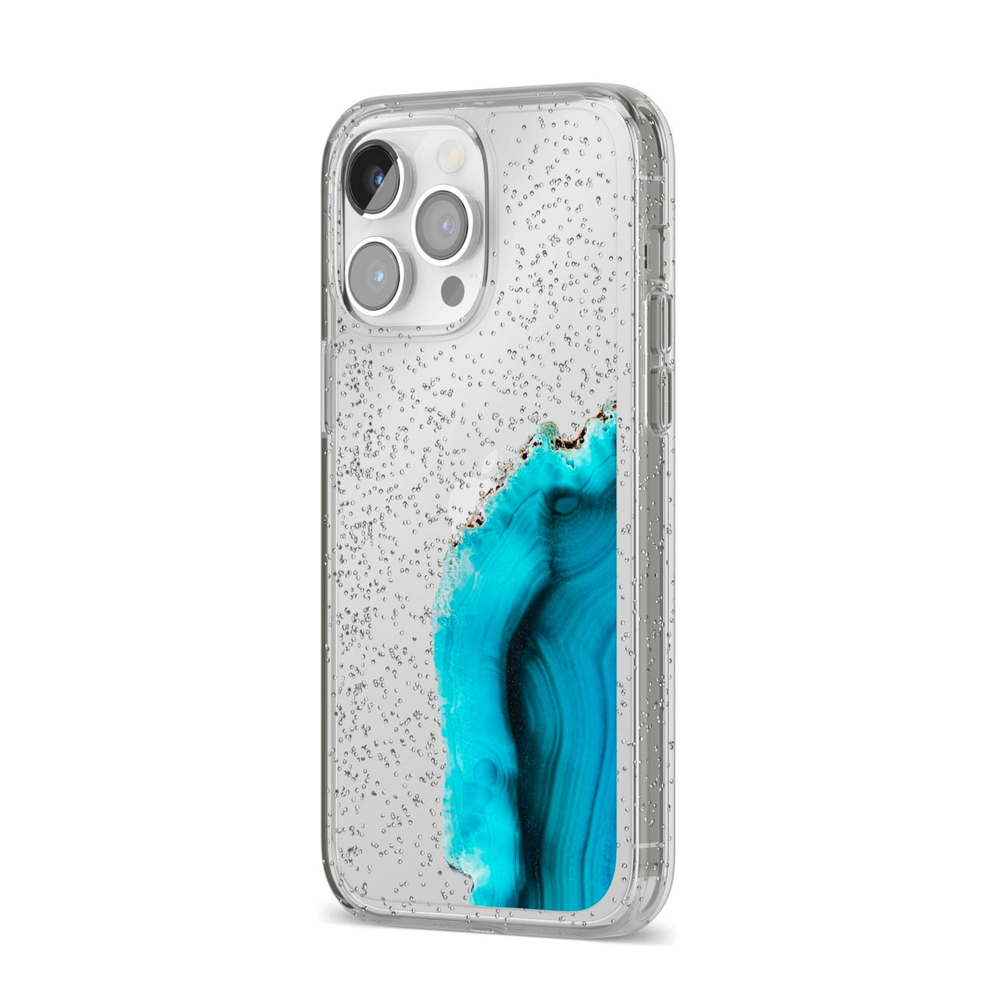 Agate Blue Turquoise iPhone 14 Pro Max Glitter Tough Case Silver Angled Image