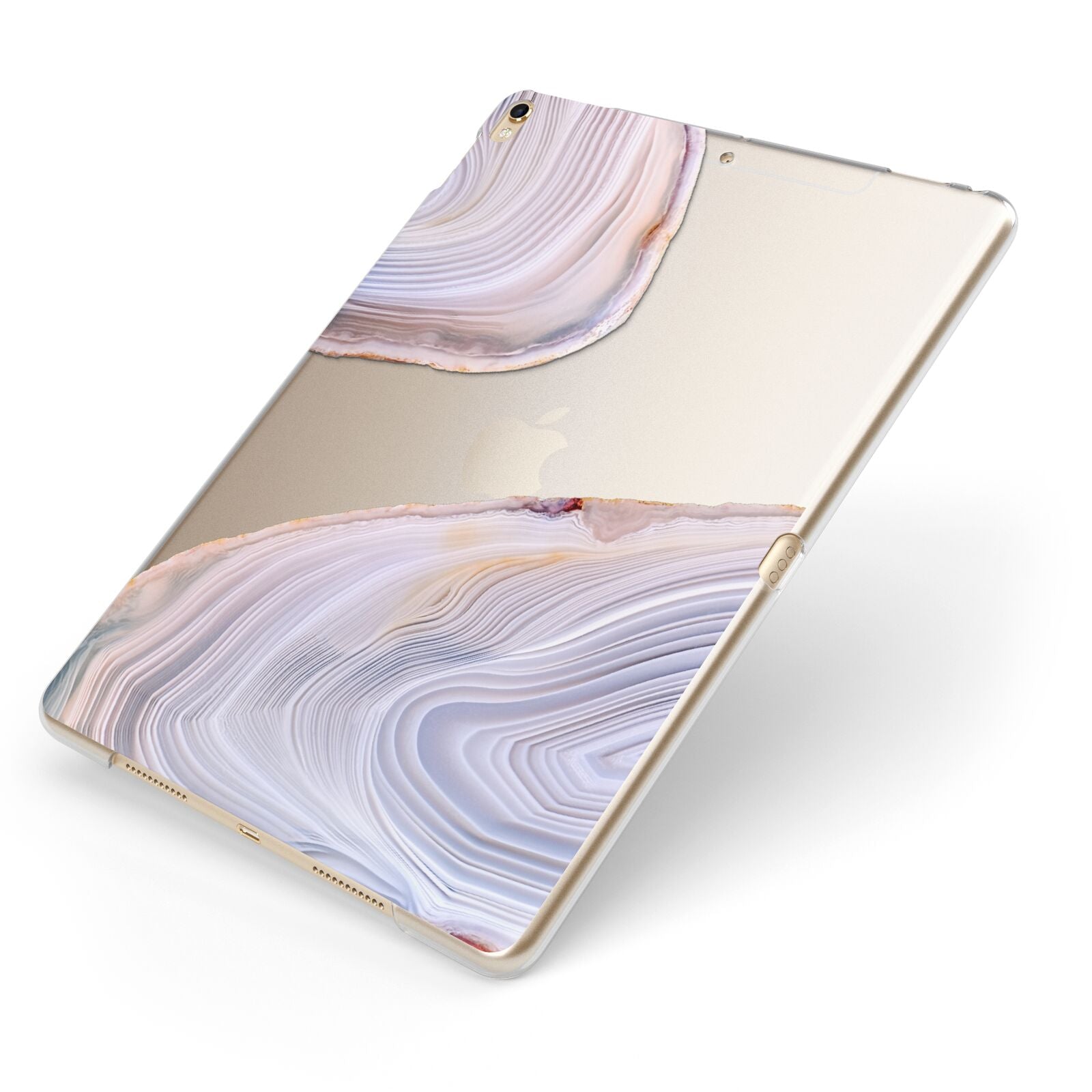 Agate Pale Pink and Blue Apple iPad Case on Gold iPad Side View