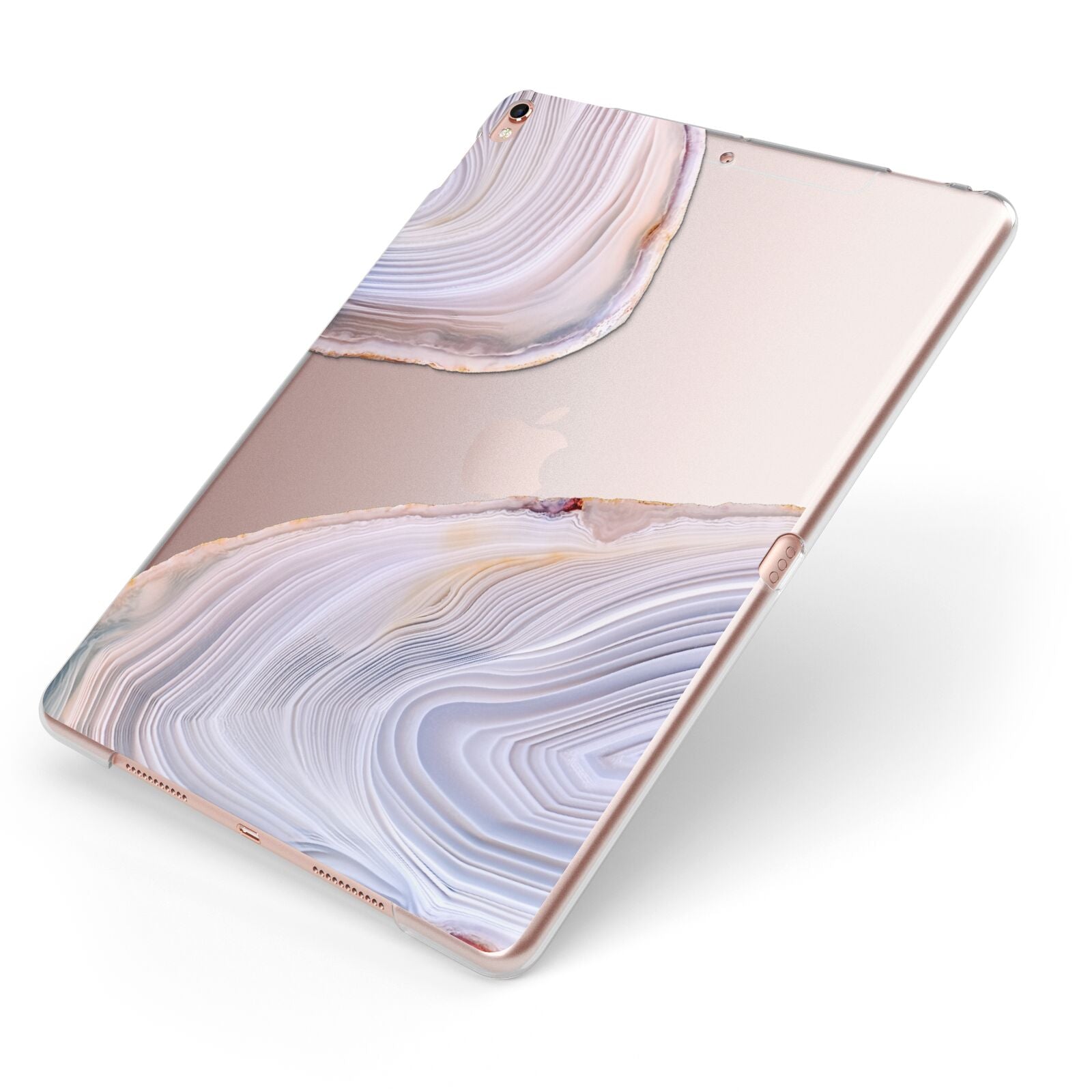 Agate Pale Pink and Blue Apple iPad Case on Rose Gold iPad Side View