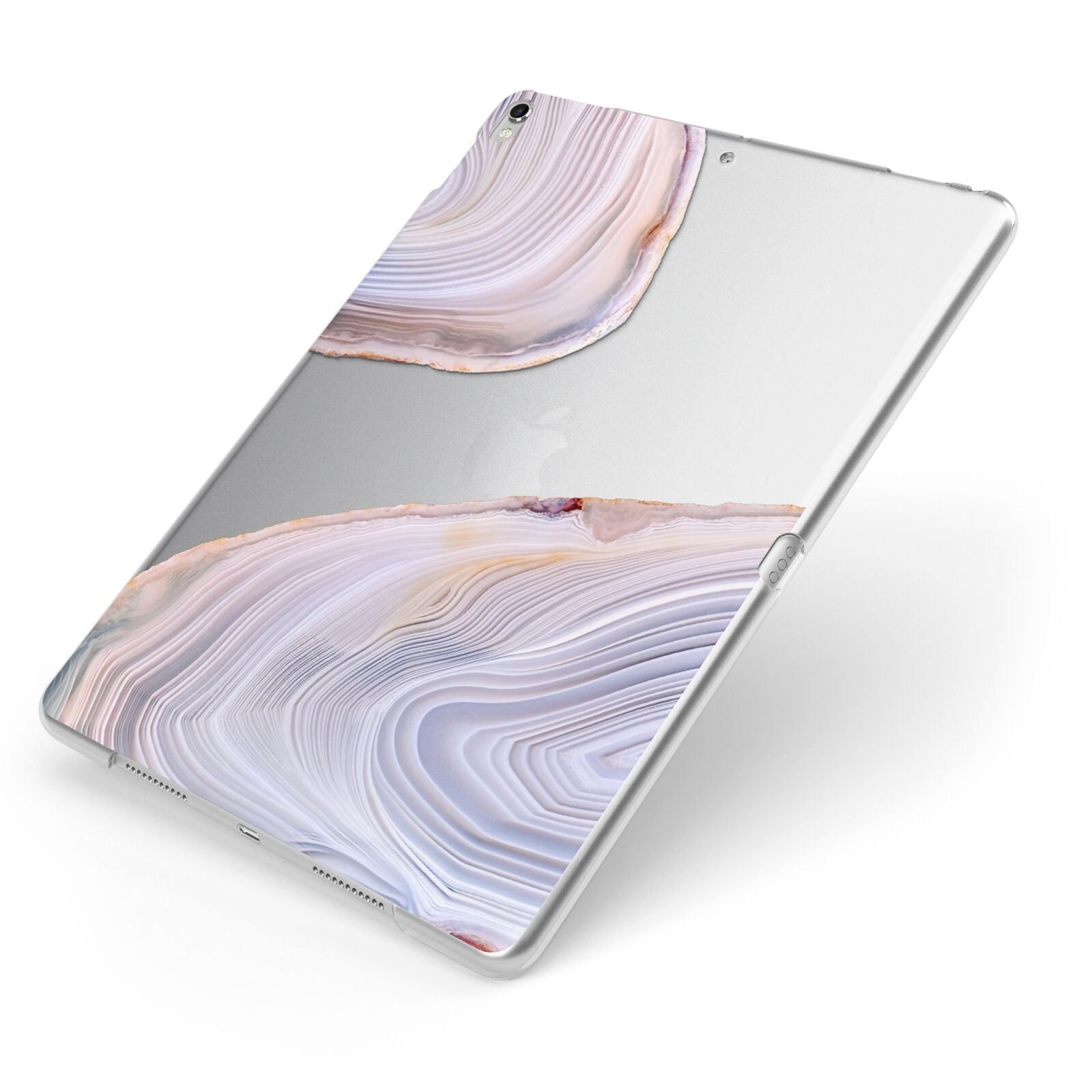 Agate Pale Pink and Blue Apple iPad Case on Silver iPad Side View