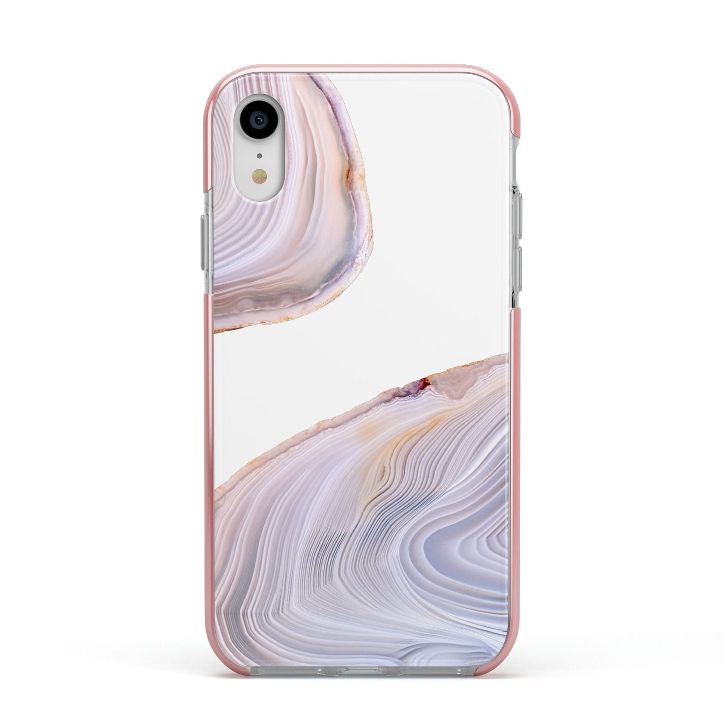 Agate Pale Pink and Blue Apple iPhone XR Impact Case Pink Edge on Silver Phone