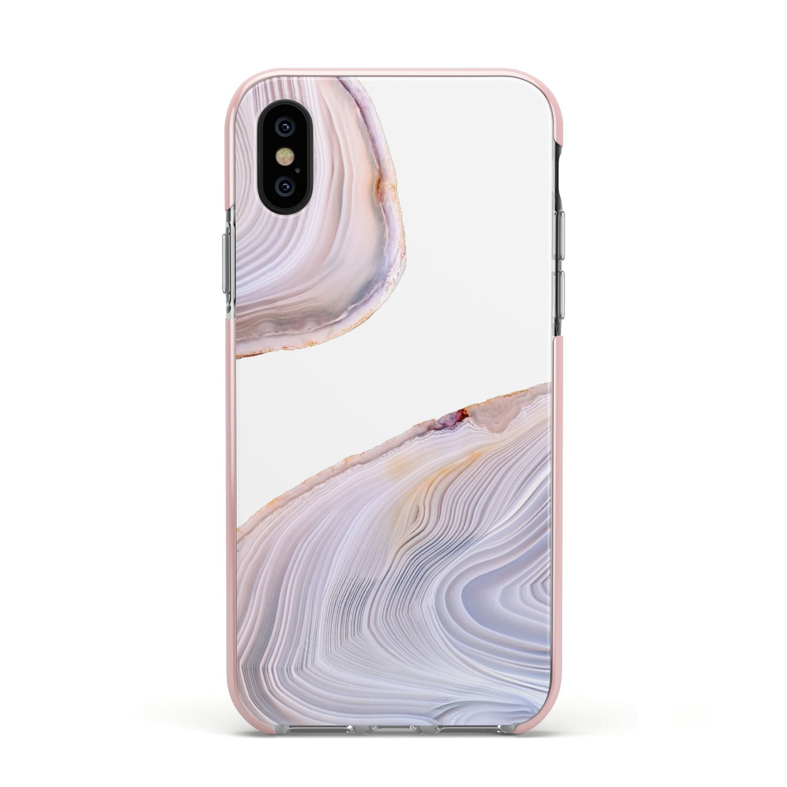 Agate Pale Pink and Blue Apple iPhone Xs Impact Case Pink Edge on Black Phone