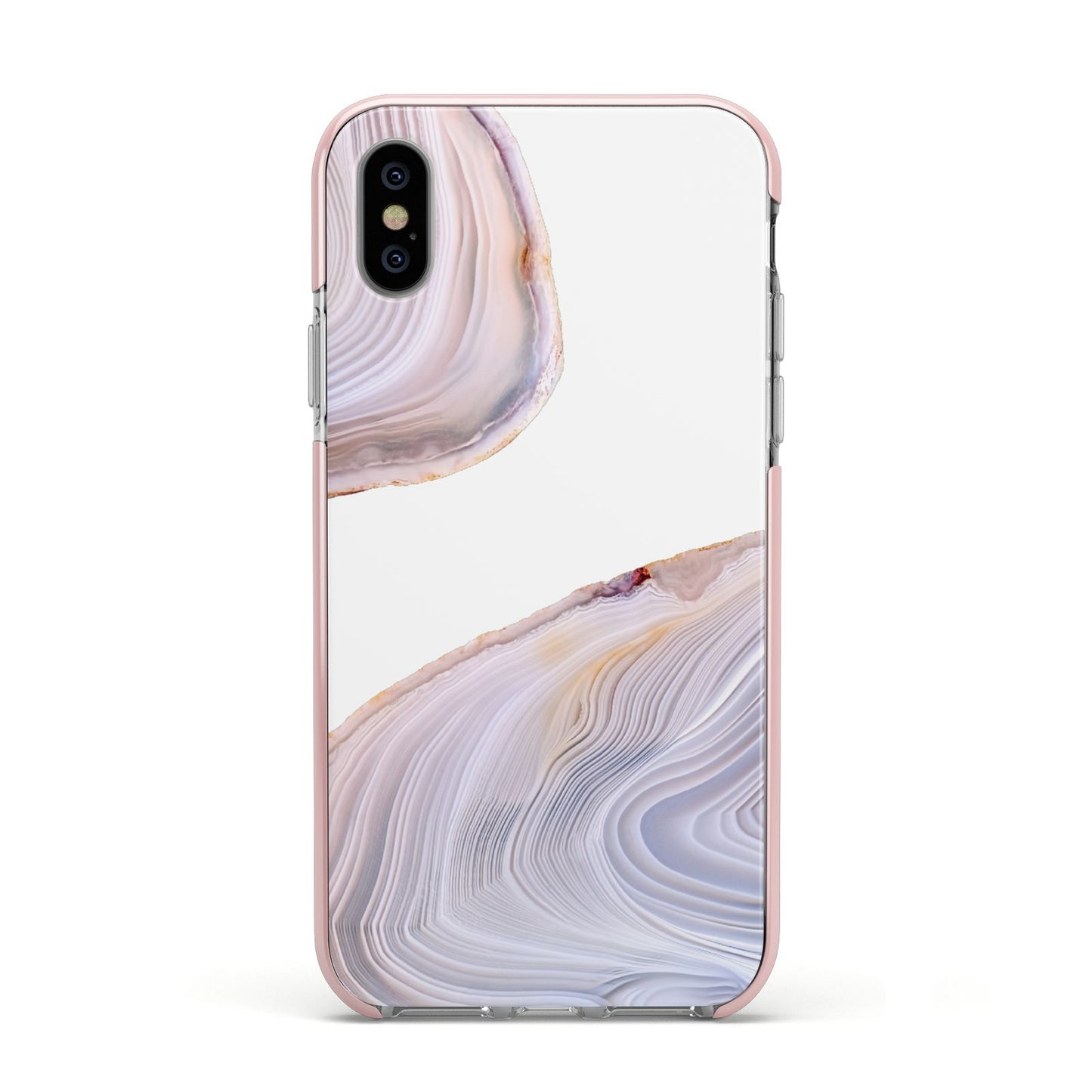 Agate Pale Pink and Blue Apple iPhone Xs Impact Case Pink Edge on Silver Phone