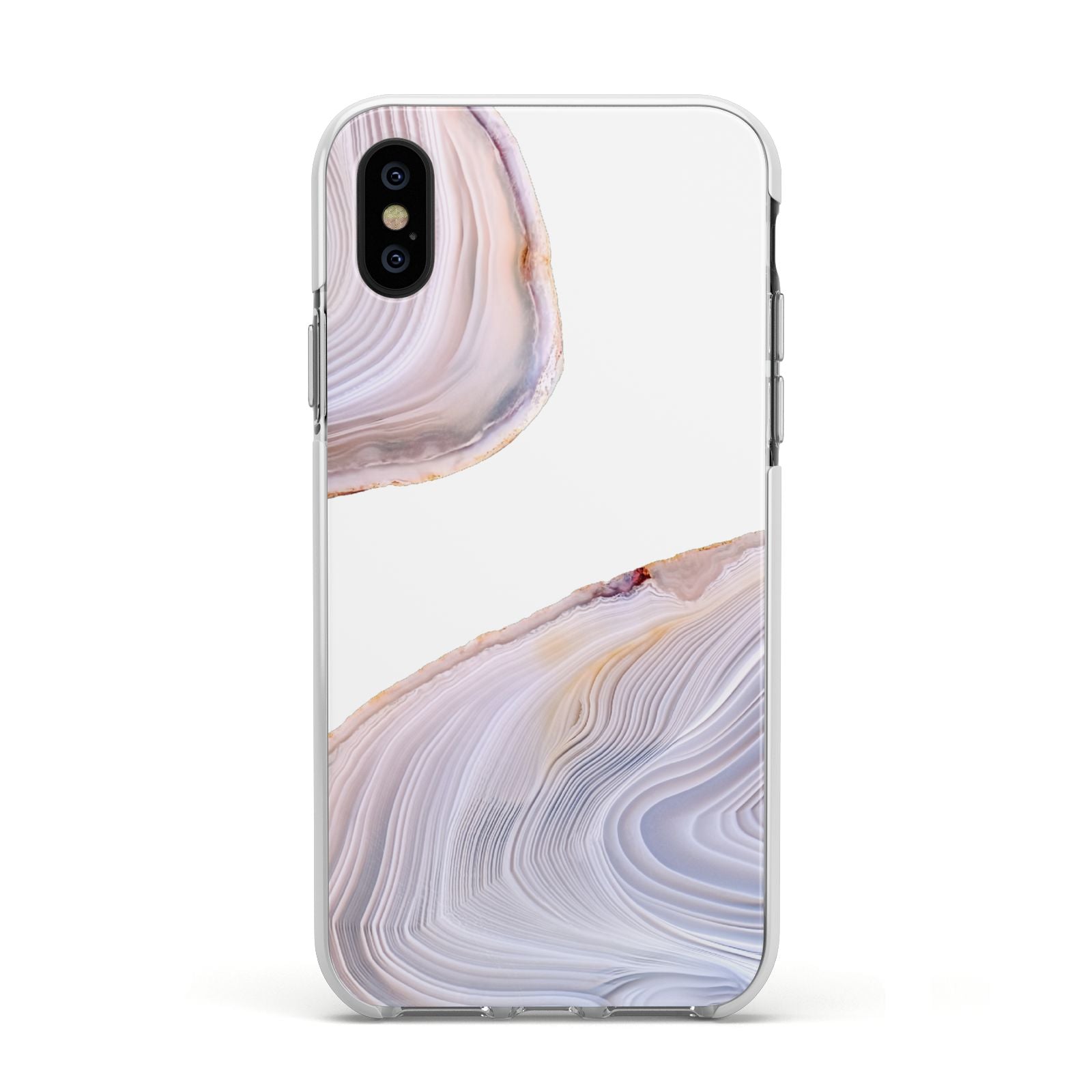 Agate Pale Pink and Blue Apple iPhone Xs Impact Case White Edge on Black Phone