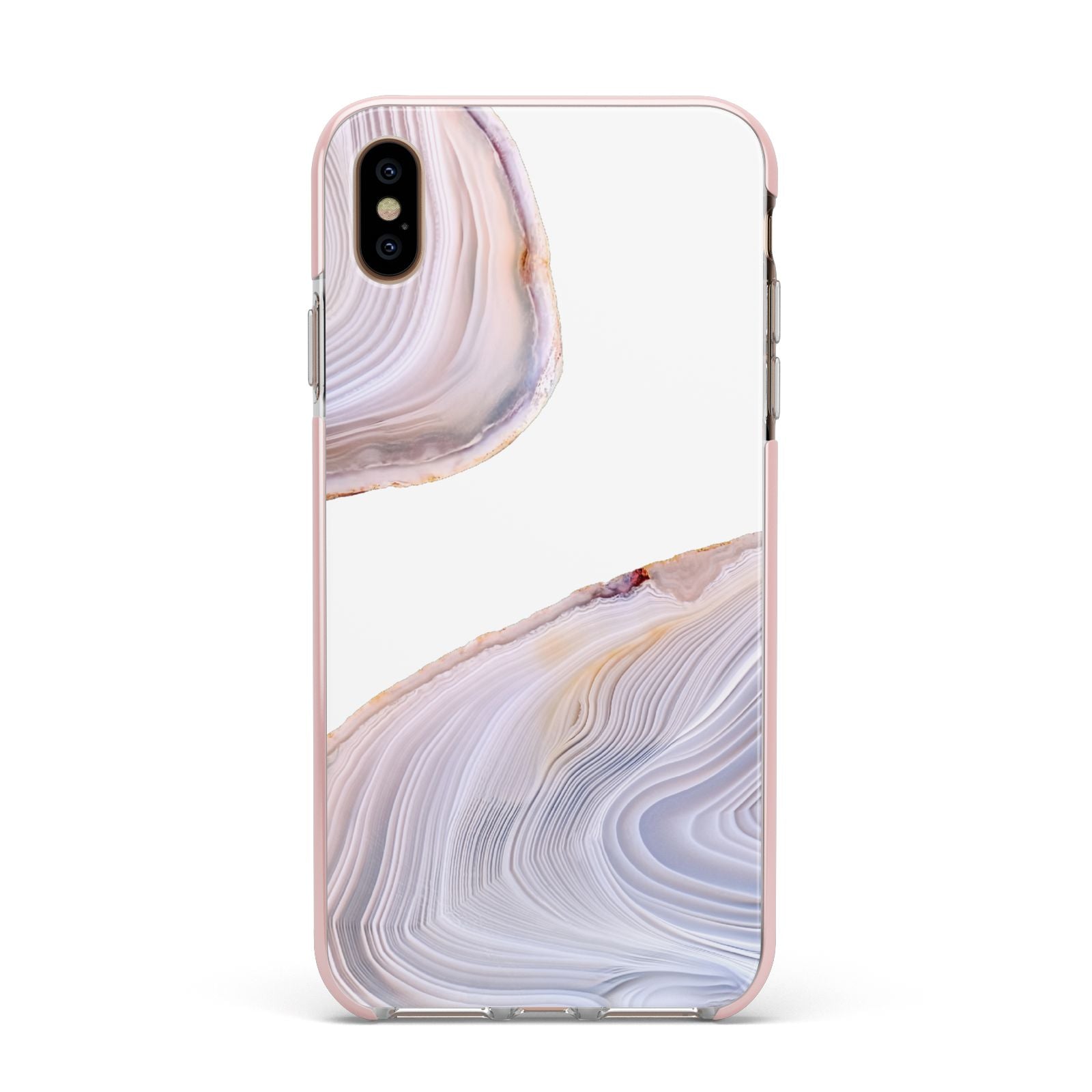 Agate Pale Pink and Blue Apple iPhone Xs Max Impact Case Pink Edge on Gold Phone