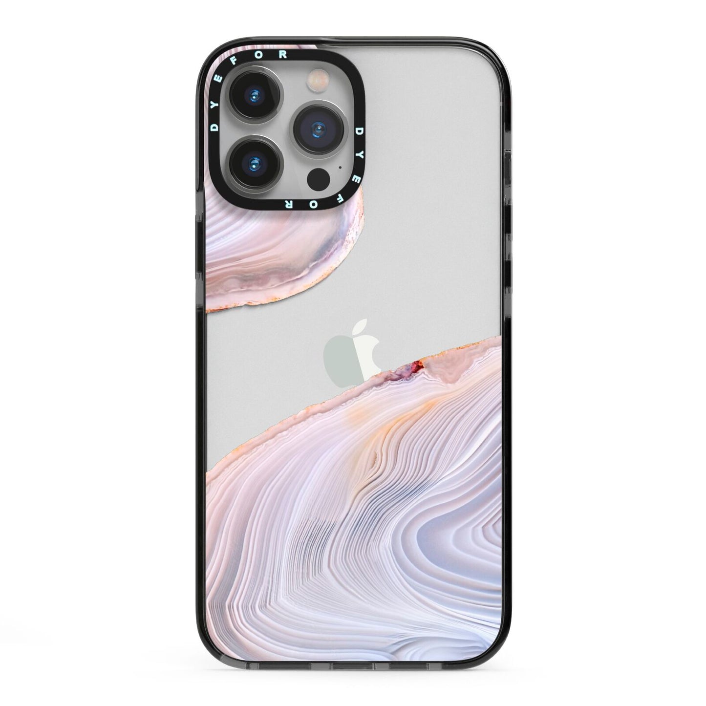 Agate Pale Pink and Blue iPhone 13 Pro Max Black Impact Case on Silver phone