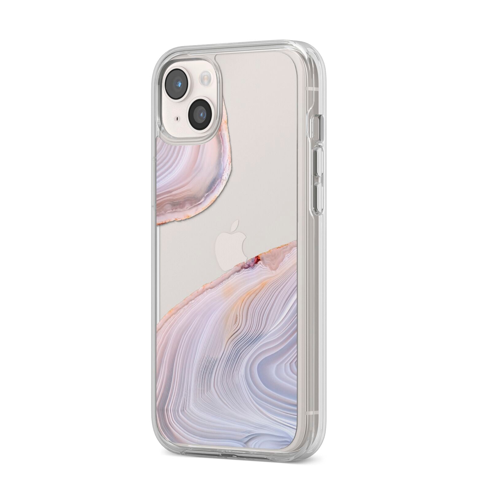 Agate Pale Pink and Blue iPhone 14 Plus Clear Tough Case Starlight Angled Image