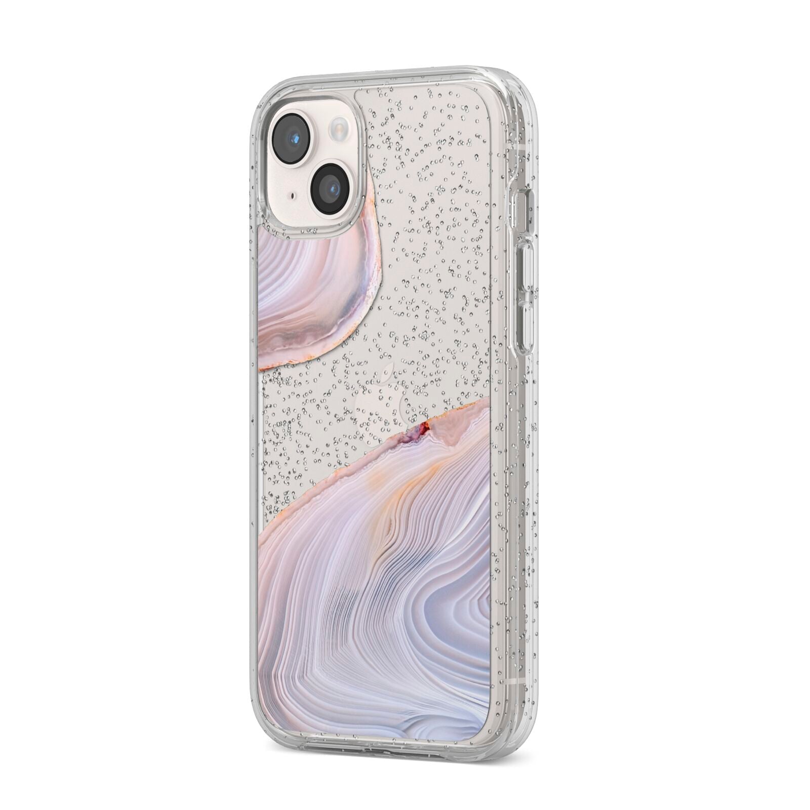 Agate Pale Pink and Blue iPhone 14 Plus Glitter Tough Case Starlight Angled Image