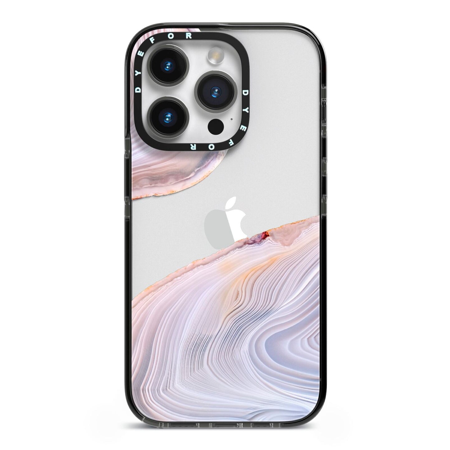 Agate Pale Pink and Blue iPhone 14 Pro Black Impact Case on Silver phone