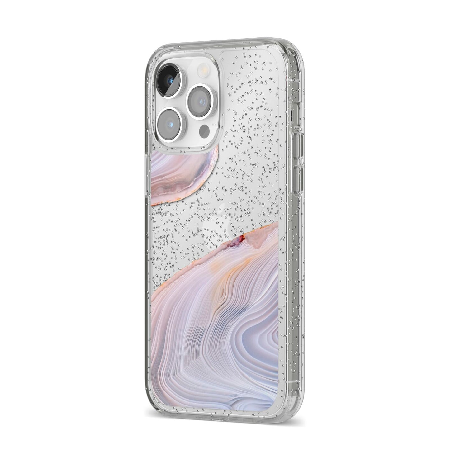 Agate Pale Pink and Blue iPhone 14 Pro Max Glitter Tough Case Silver Angled Image