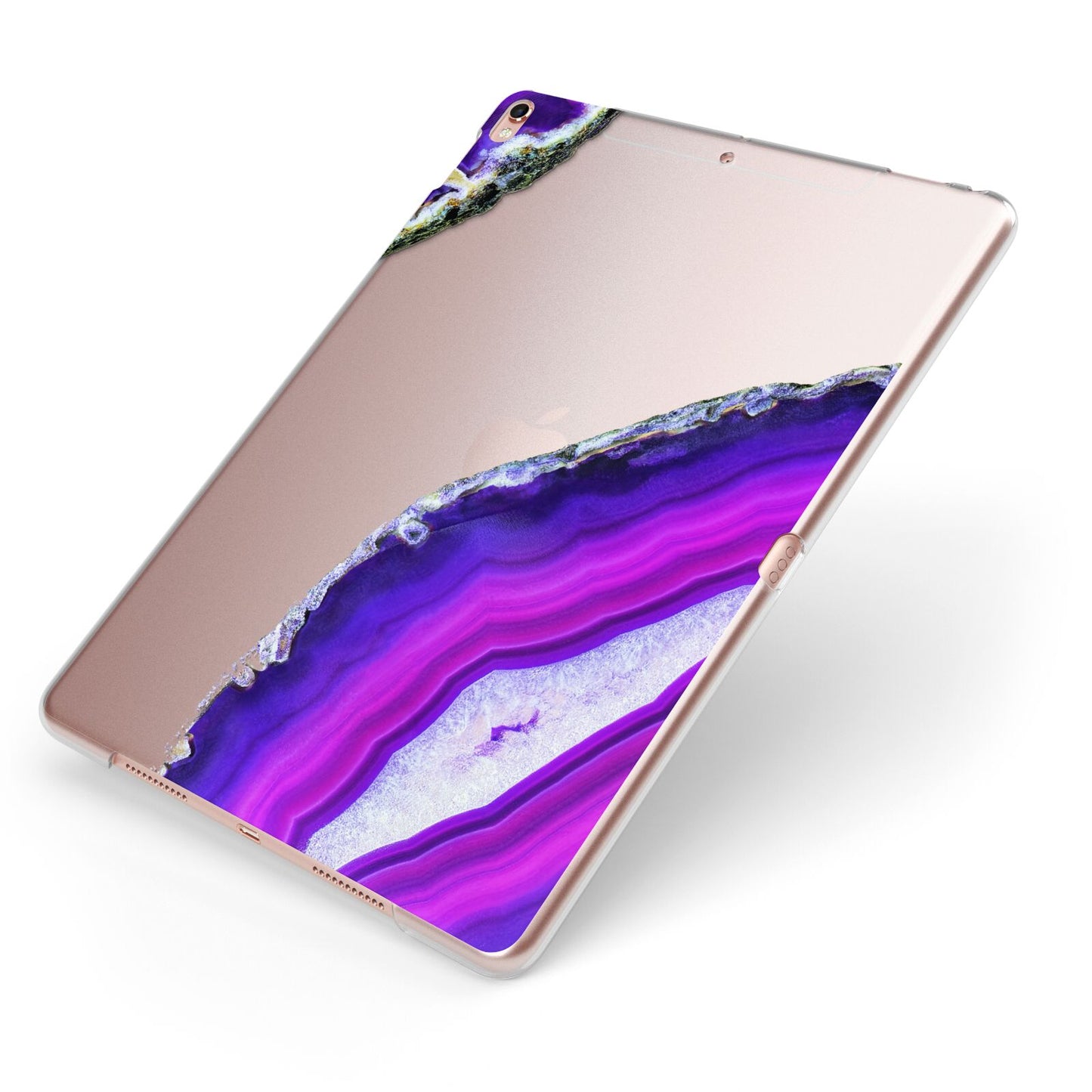 Agate Purple and Pink Apple iPad Case on Rose Gold iPad Side View