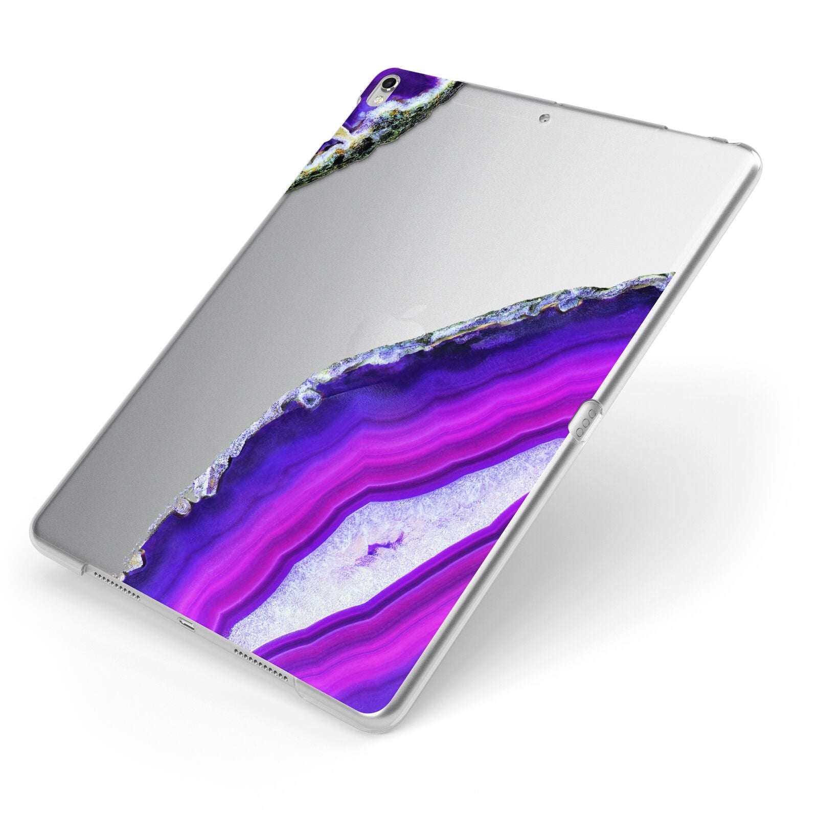 Agate Purple and Pink Apple iPad Case on Silver iPad Side View