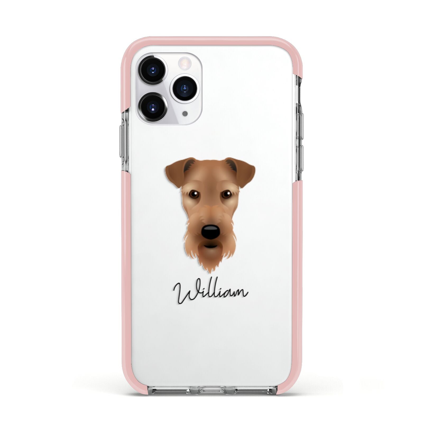 Airedale Terrier Personalised Apple iPhone 11 Pro in Silver with Pink Impact Case