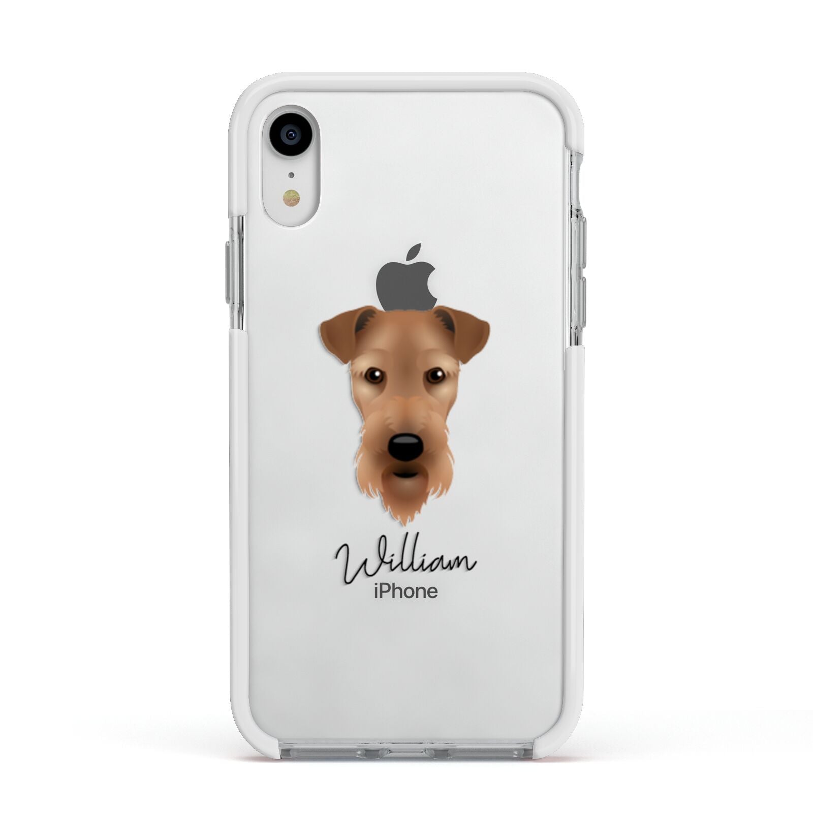 Airedale Terrier Personalised Apple iPhone XR Impact Case White Edge on Silver Phone