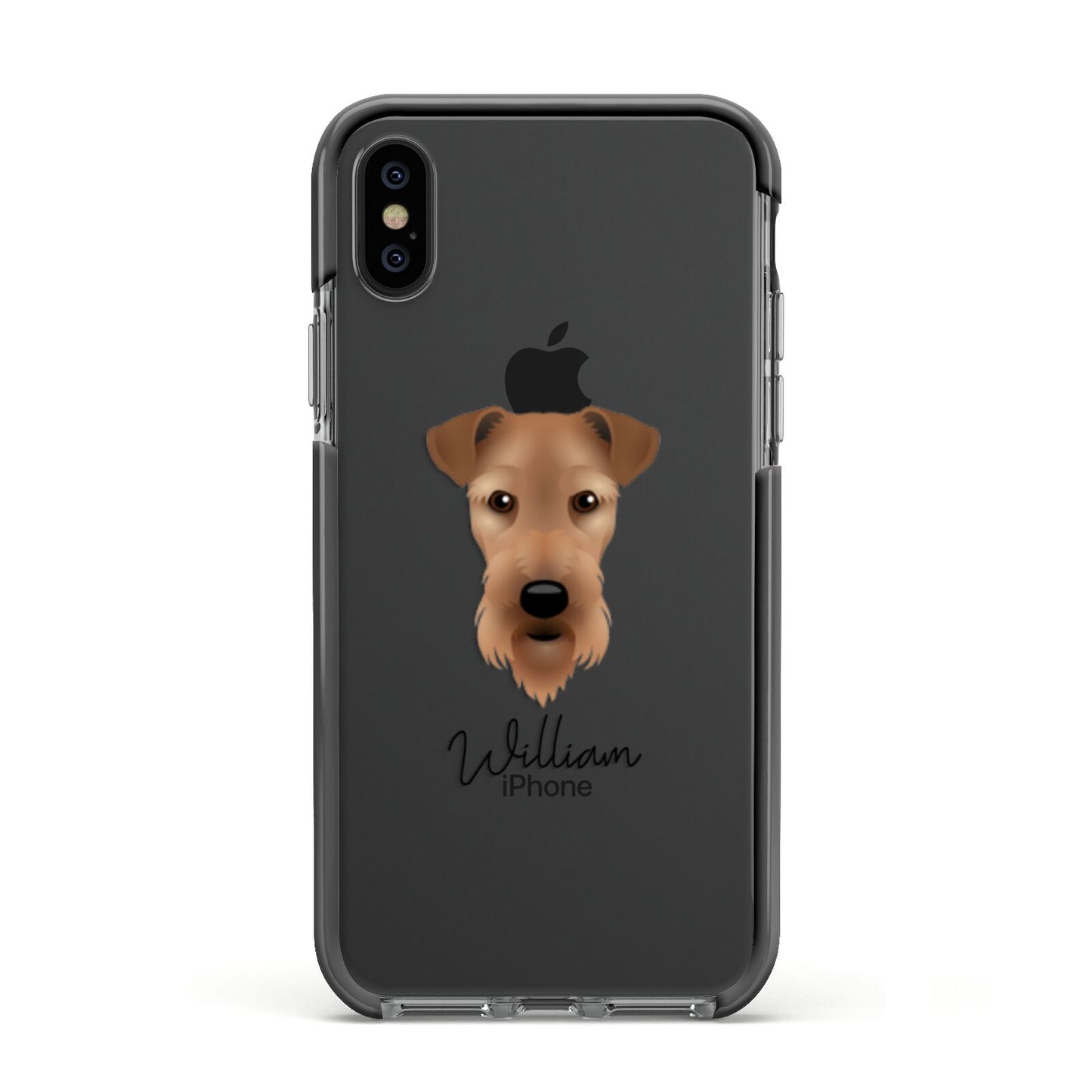 Airedale Terrier Personalised Apple iPhone Xs Impact Case Black Edge on Black Phone