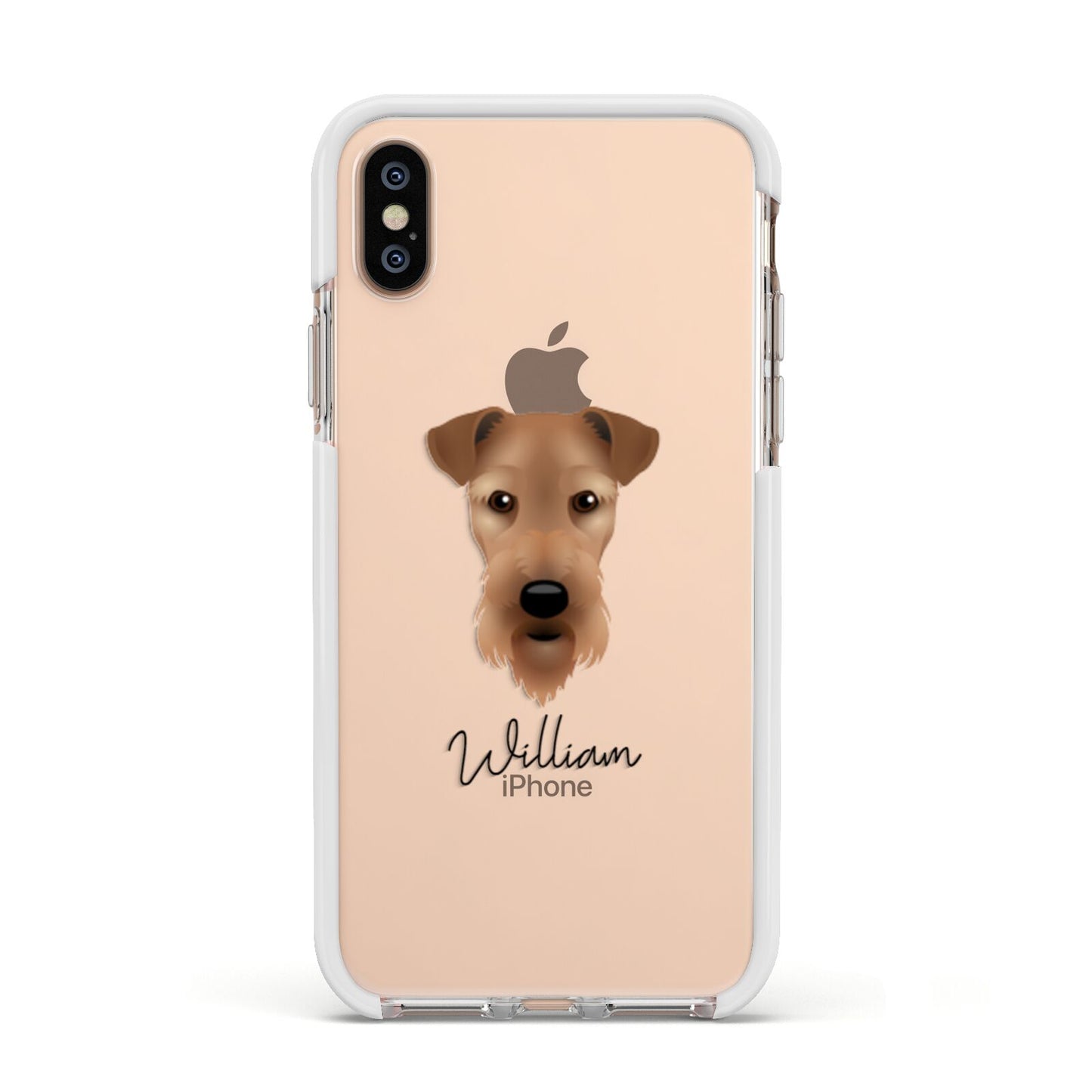 Airedale Terrier Personalised Apple iPhone Xs Impact Case White Edge on Gold Phone