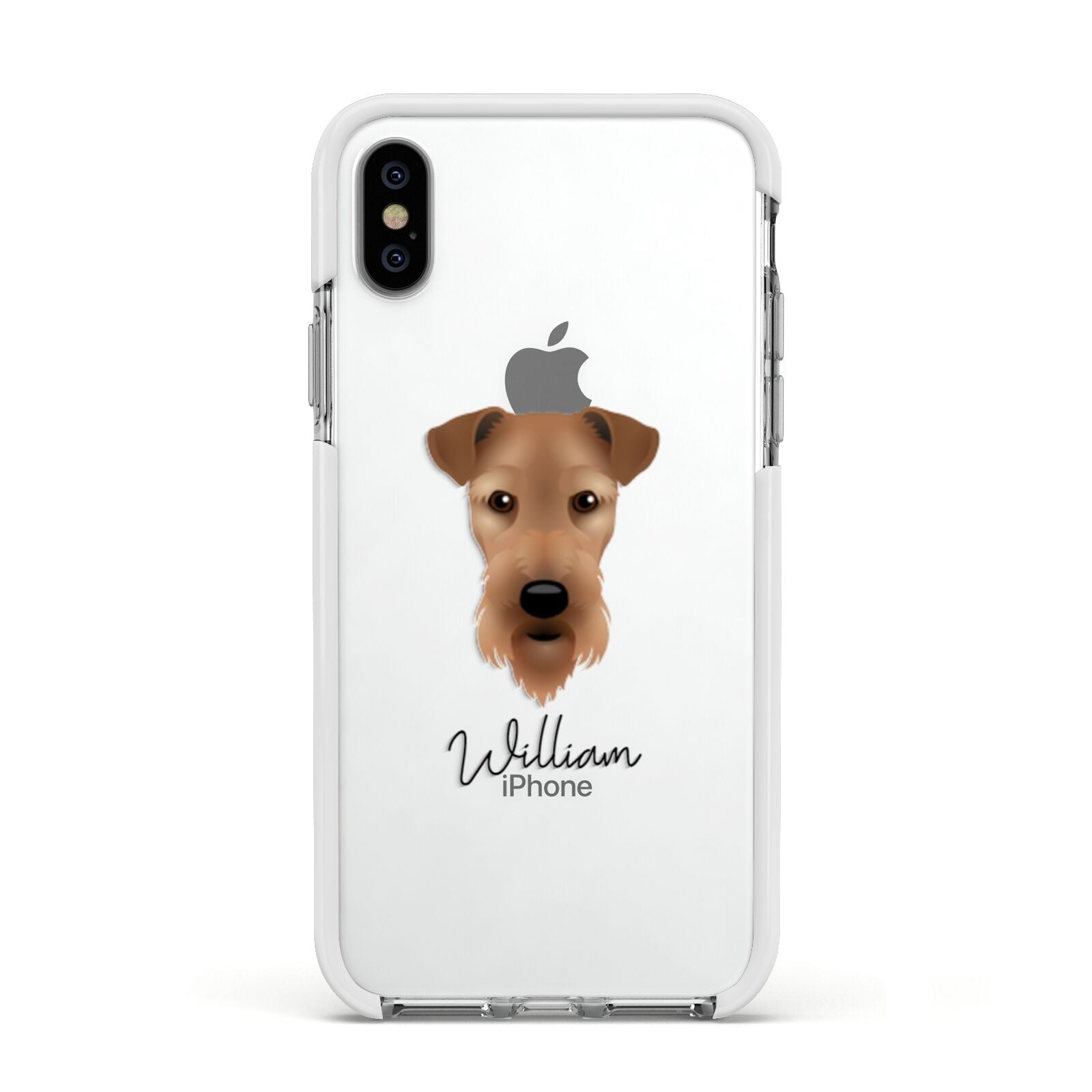 Airedale Terrier Personalised Apple iPhone Xs Impact Case White Edge on Silver Phone