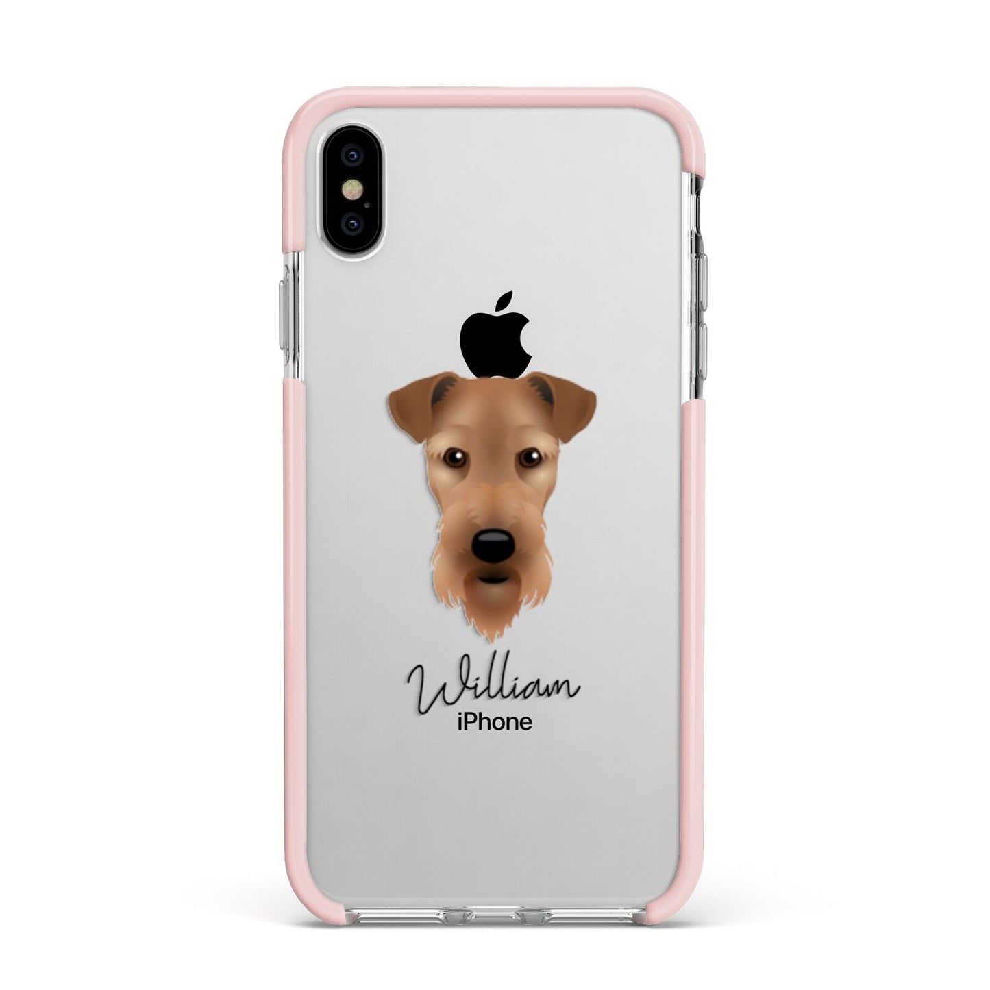 Airedale Terrier Personalised Apple iPhone Xs Max Impact Case Pink Edge on Silver Phone