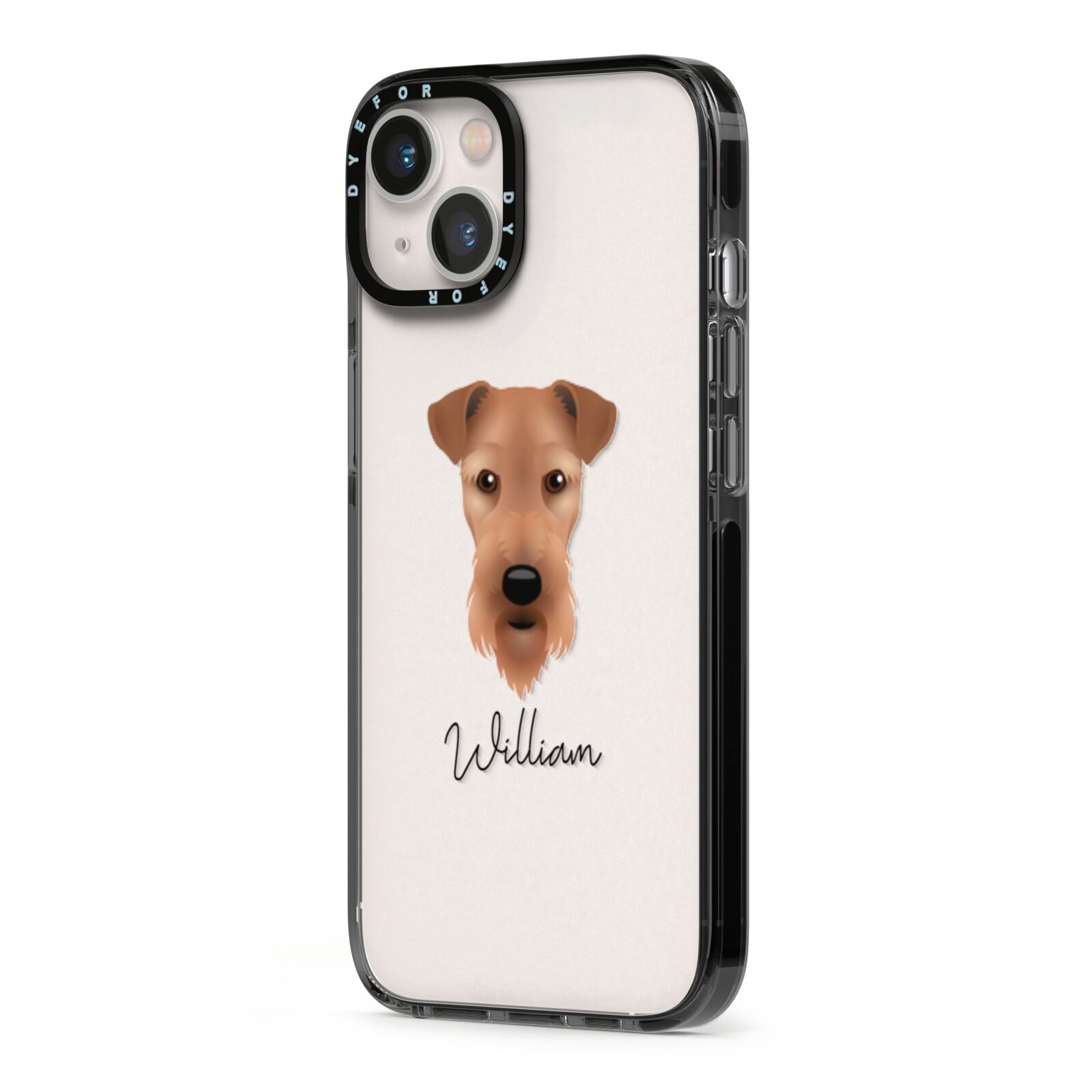 Airedale Terrier Personalised iPhone 13 Black Impact Case Side Angle on Silver phone