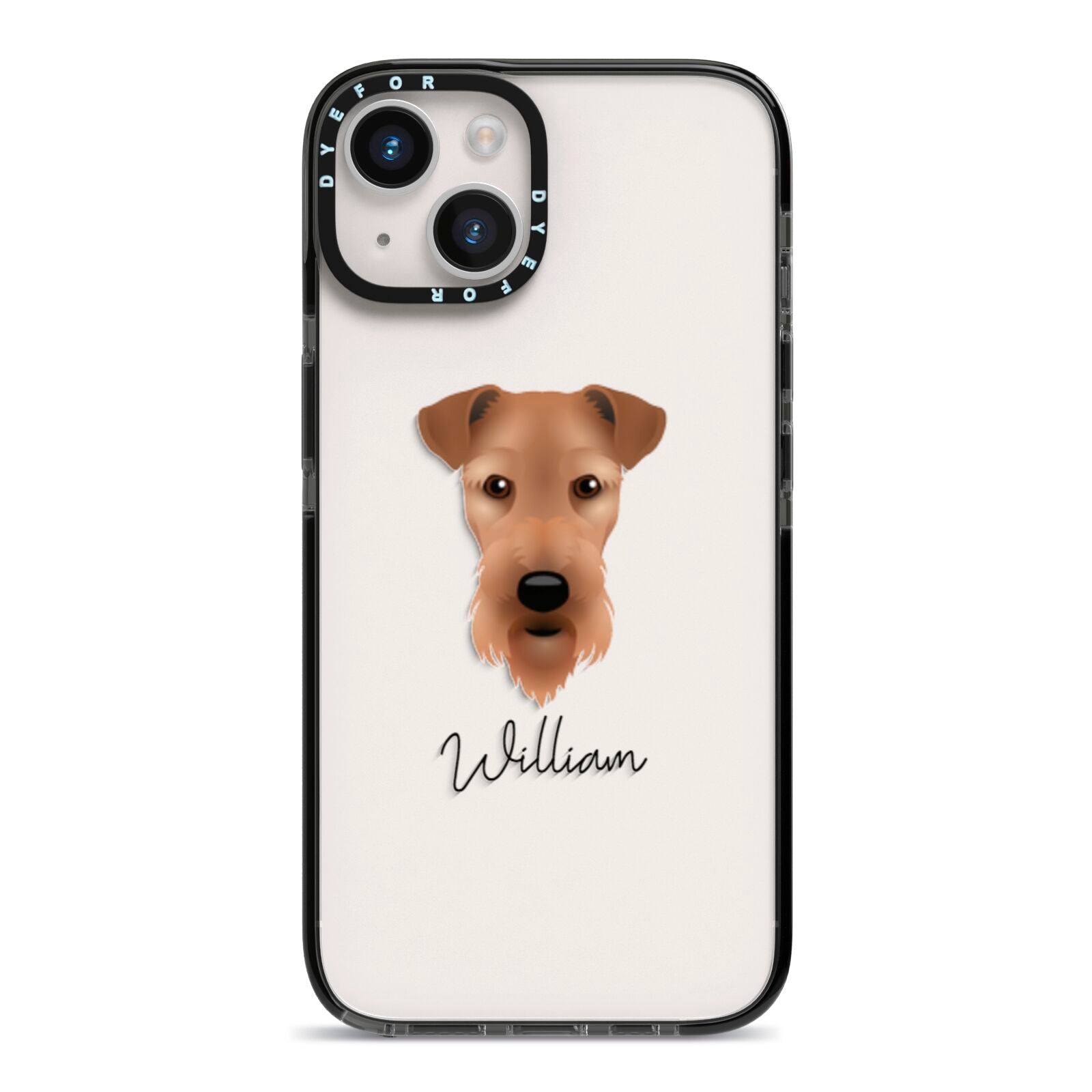 Airedale Terrier Personalised iPhone 14 Black Impact Case on Silver phone