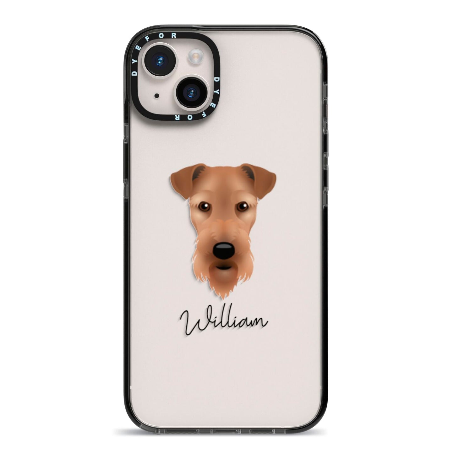 Airedale Terrier Personalised iPhone 14 Plus Black Impact Case on Silver phone