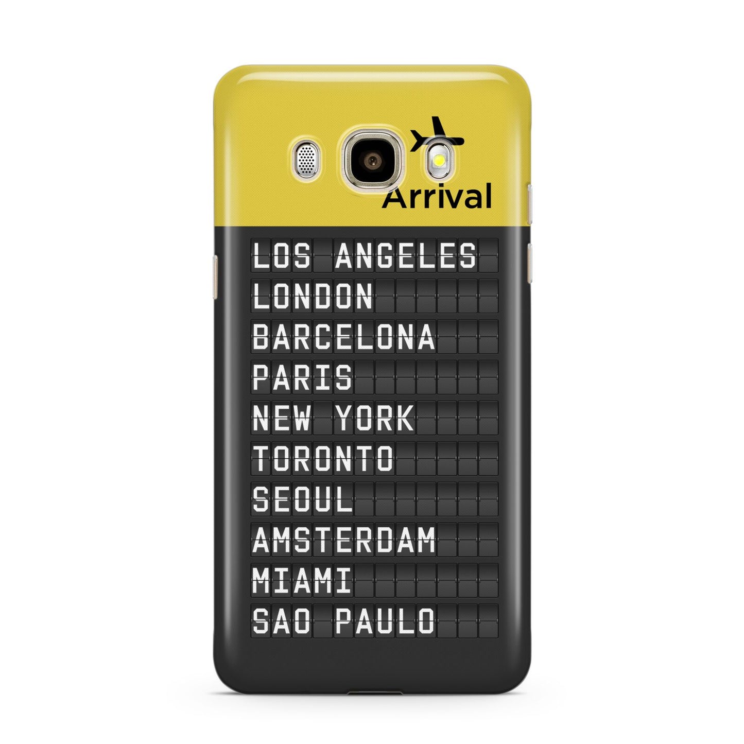 Airport Arrivals Board Samsung Galaxy J7 2016 Case on gold phone