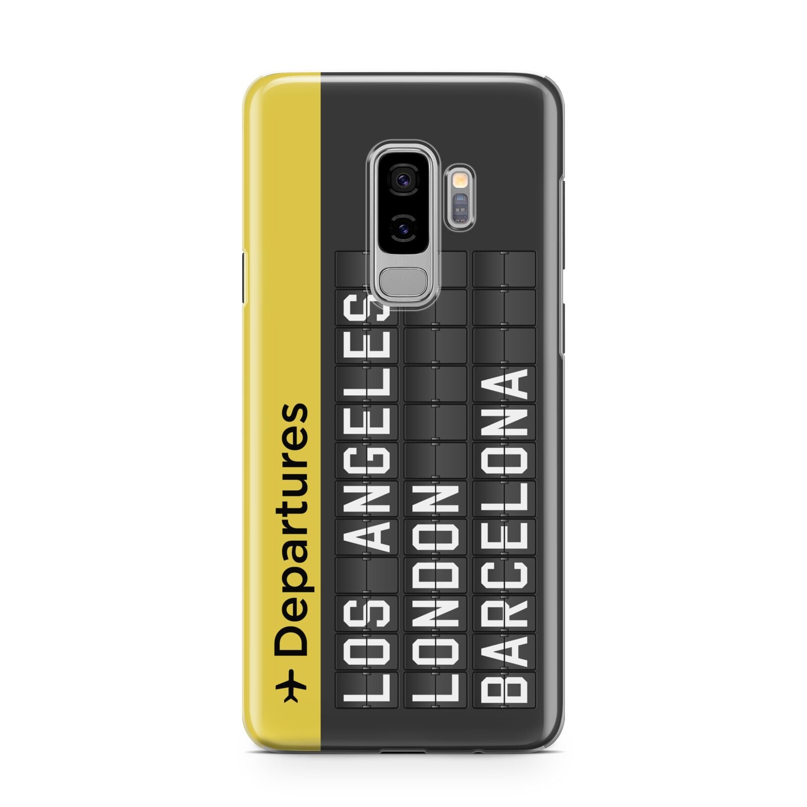 Airport Departures Board Samsung Galaxy S9 Plus Case on Silver phone