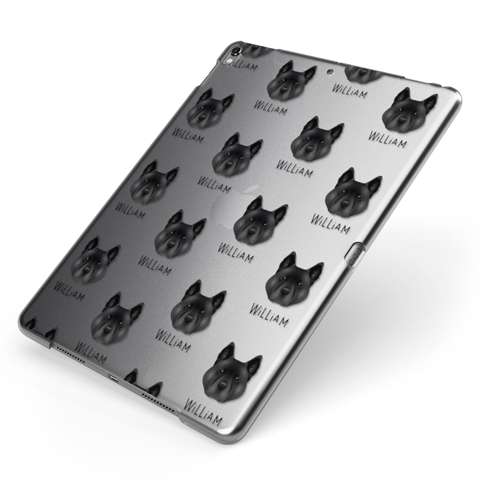 Akita Icon with Name Apple iPad Case on Grey iPad Side View