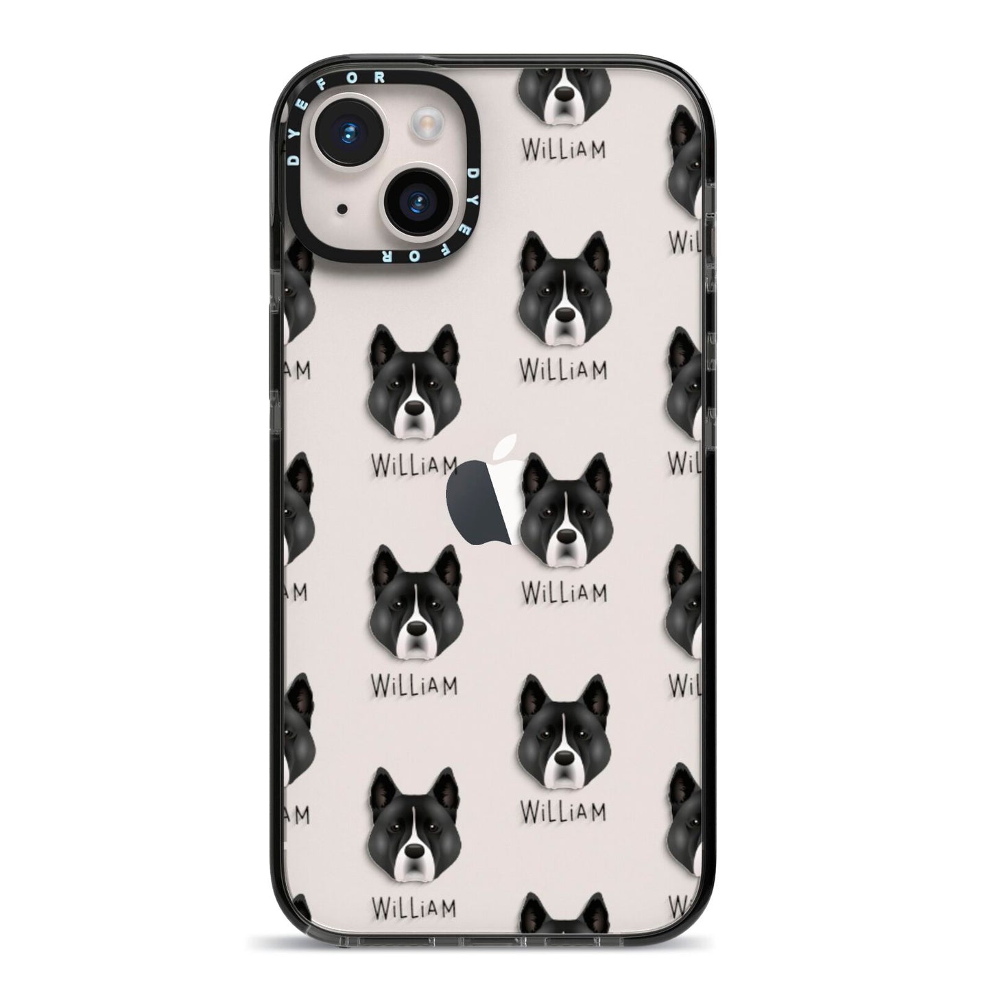 Akita Icon with Name iPhone 14 Plus Black Impact Case on Silver phone