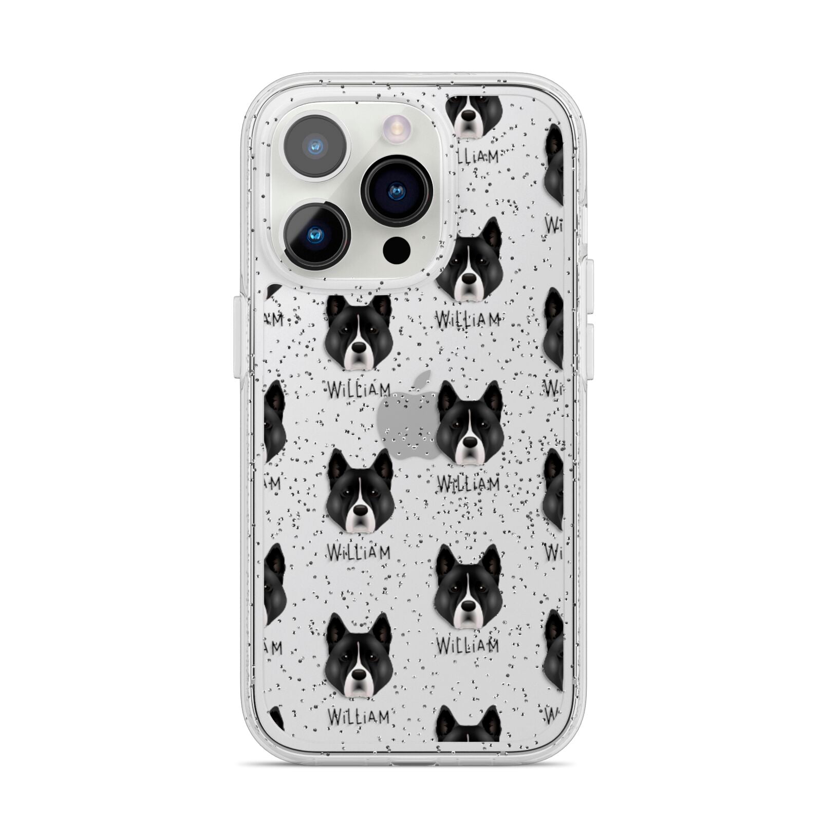 Akita Icon with Name iPhone 14 Pro Glitter Tough Case Silver