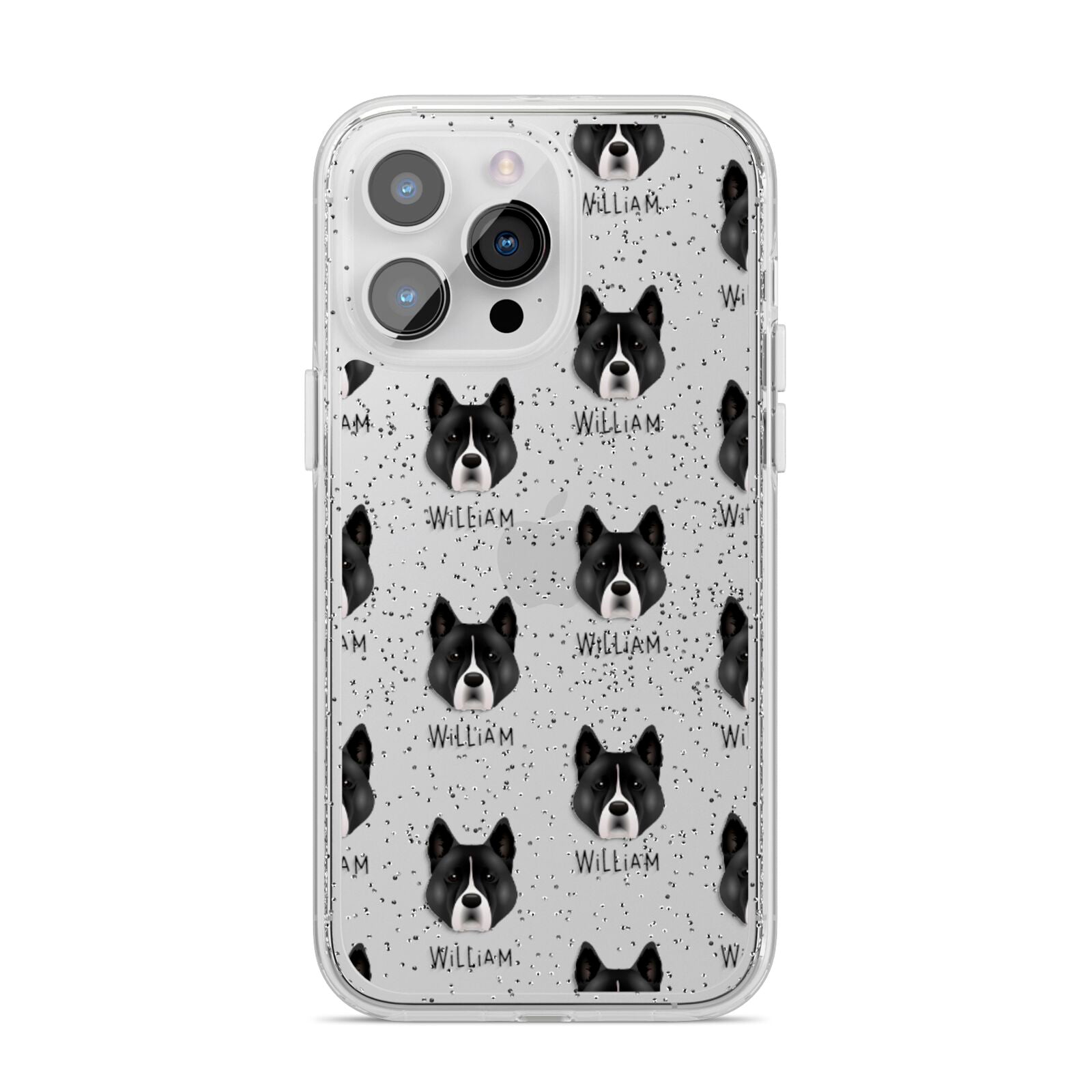 Akita Icon with Name iPhone 14 Pro Max Glitter Tough Case Silver