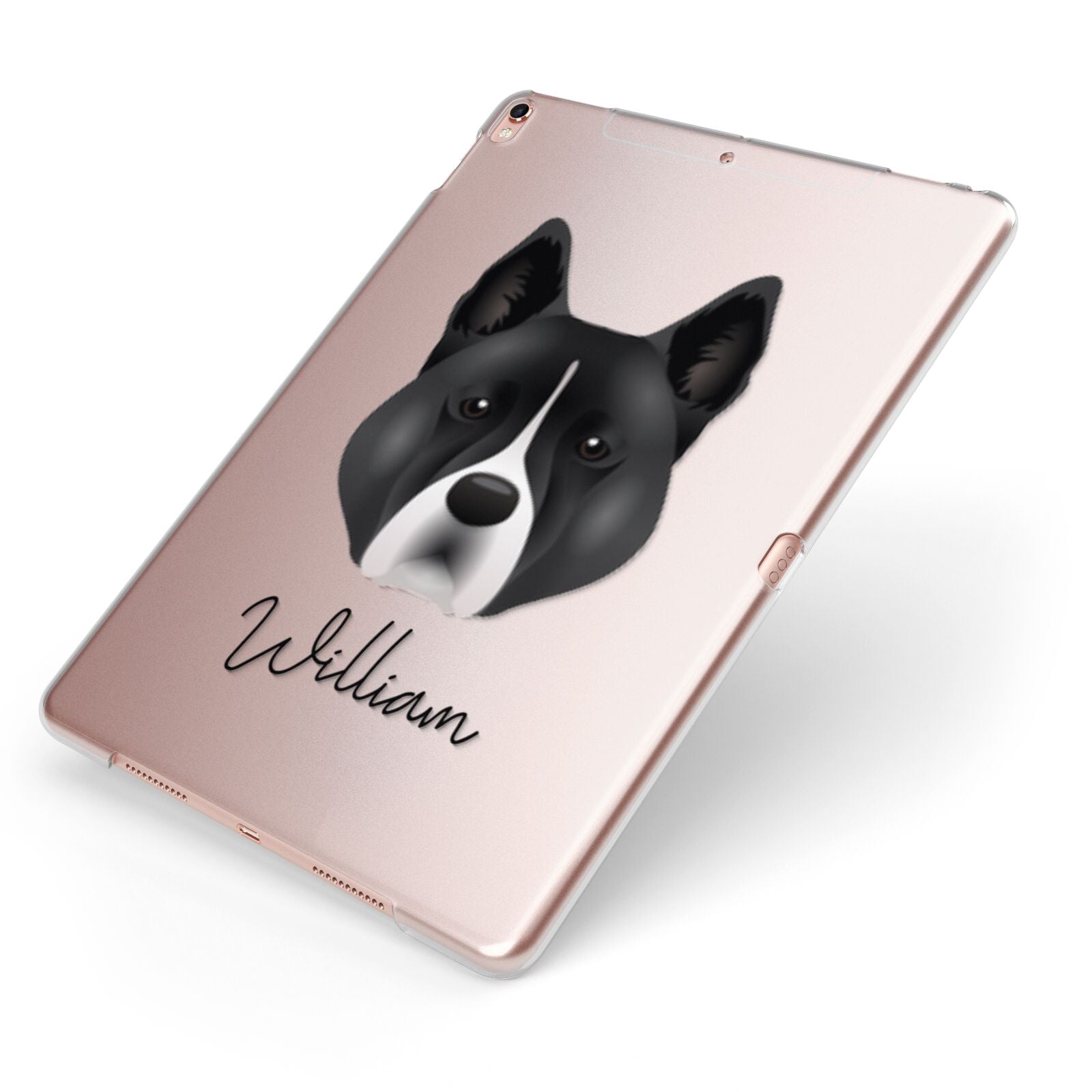 Akita Personalised Apple iPad Case on Rose Gold iPad Side View